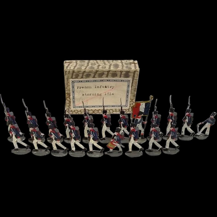 c1900/20 "French Infantry Storming 1814" Vintage Tin Flats 21 Pieces. Boxed