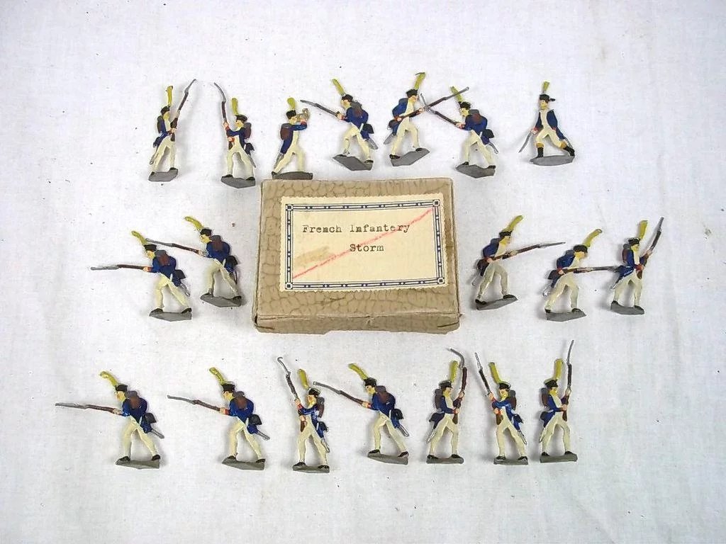 c1900/20 "French Infantry Storm" Vintage Tin Flats 19 Pieces. Boxed