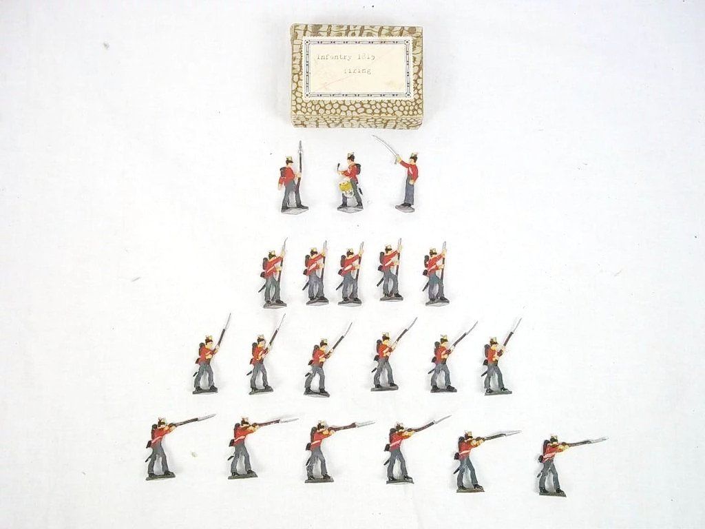 c1900/20 "Infantry 1815 Firing" Vintage Tin Flats 20 Pieces. Boxed #1