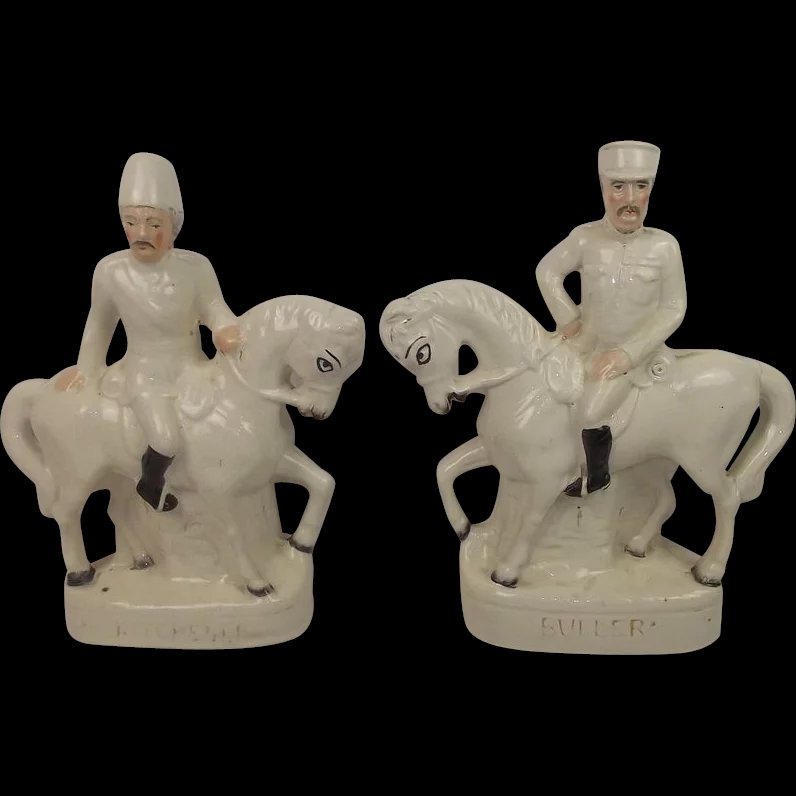 c1900 Boer War Staffordshire Equestrian Pair Of Lord Kitchener & General Buller