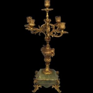 c1900 French Ormolu & Onyx 5 Branch Candelabra