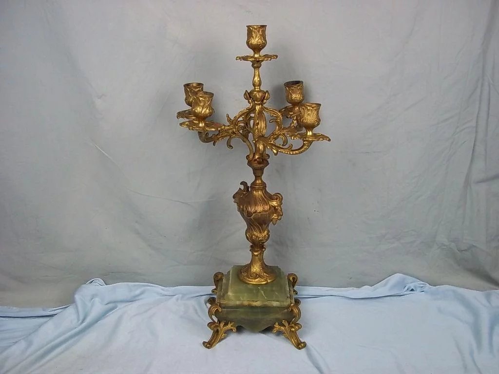 c1900 French Ormolu & Onyx 5 Branch Candelabra - Image 2
