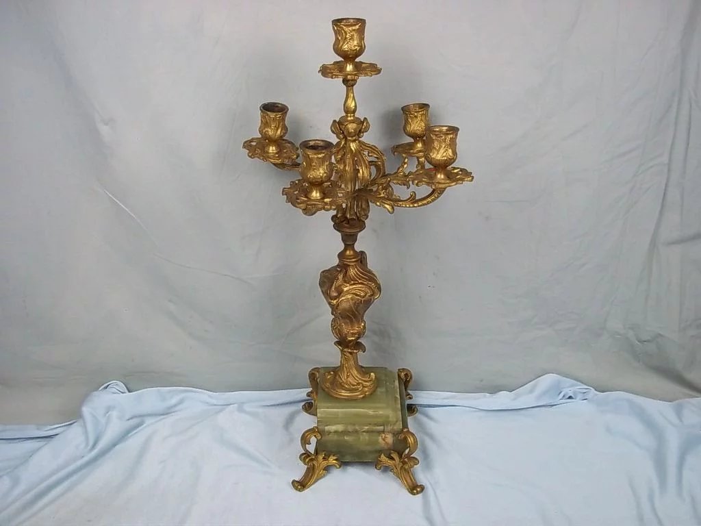 c1900 French Ormolu & Onyx 5 Branch Candelabra - Image 3