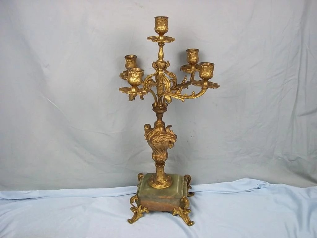 c1900 French Ormolu & Onyx 5 Branch Candelabra - Image 4