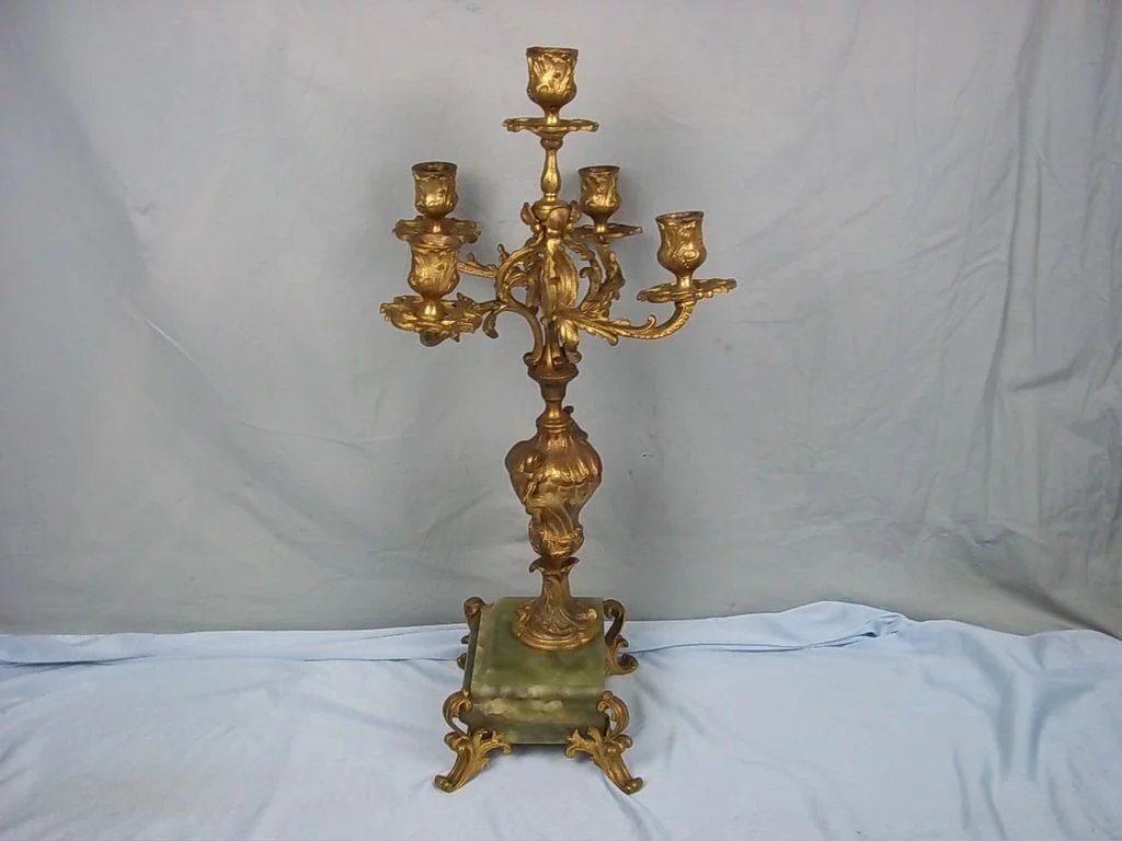 c1900 French Ormolu & Onyx 5 Branch Candelabra - Image 5