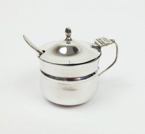 c1919 Silver Mustard Pot With Glass Liner & Spoon