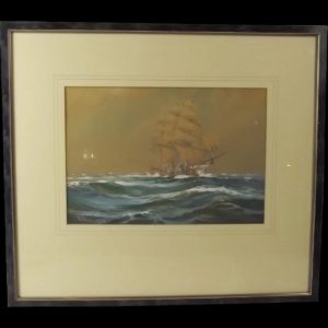 c1929 Wilfred Knox ‘On Into The Night' Watercolour Of A Clipper