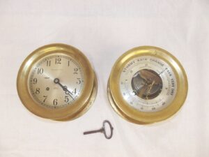 c1942 Chelsea Ships Bell Clock & Barometer Pair Retailed By Abercrombie & Fitch