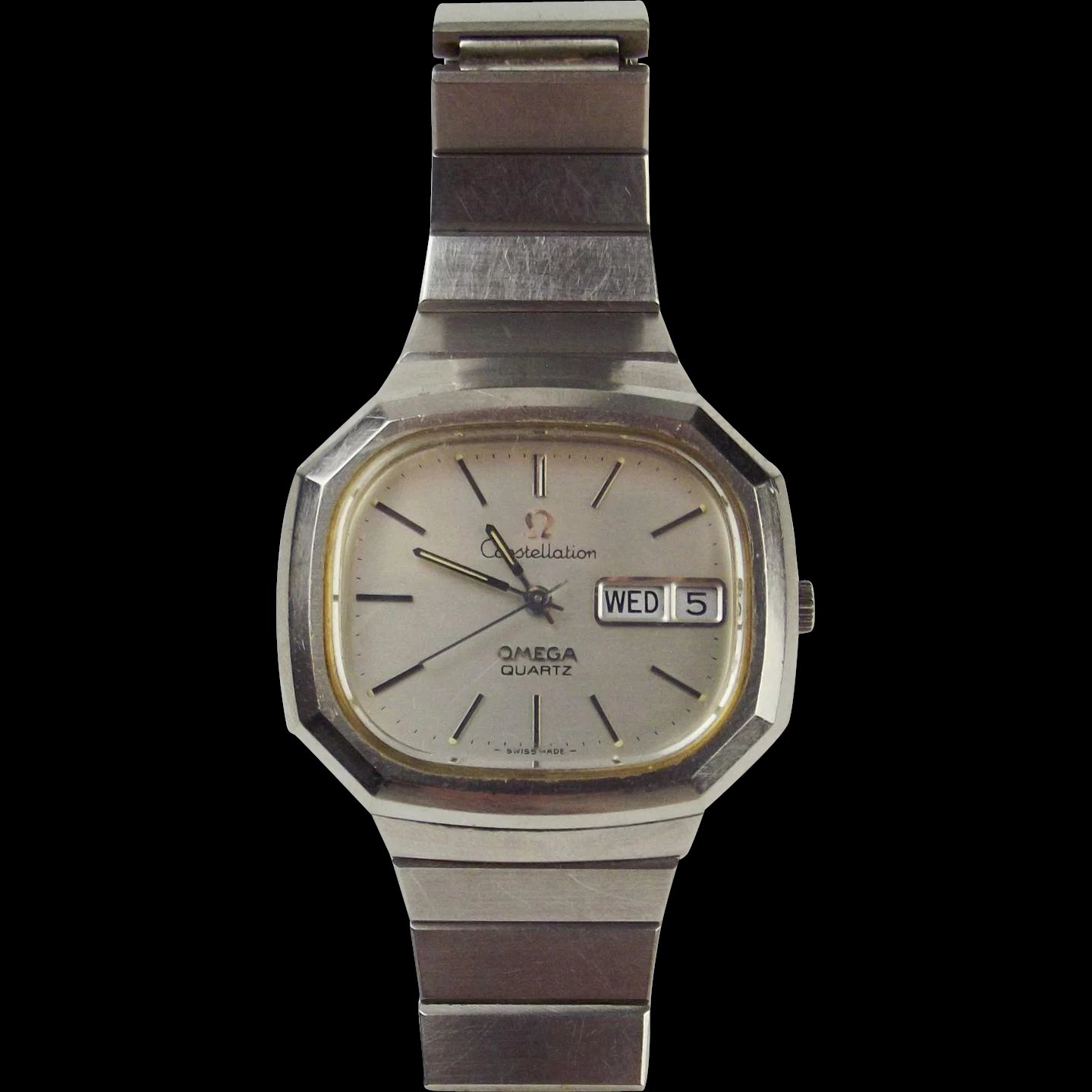 c1970 Omega Constellation Quartz Stainless Steel TV Dial Wristwatch