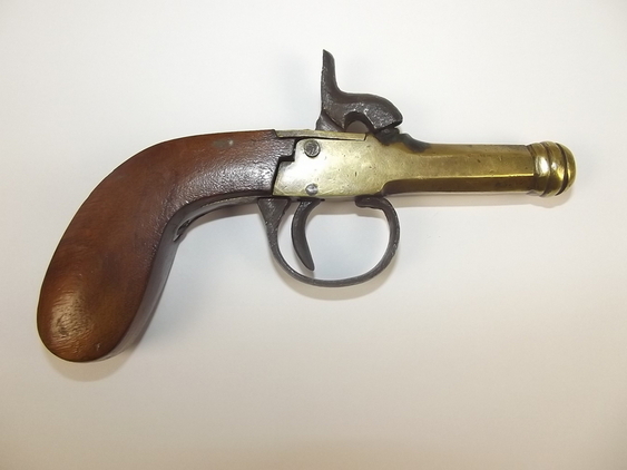 19th Century, Brass Octagonal Cannon Barreled Percussion Pocket Pistol None Muzzleloader