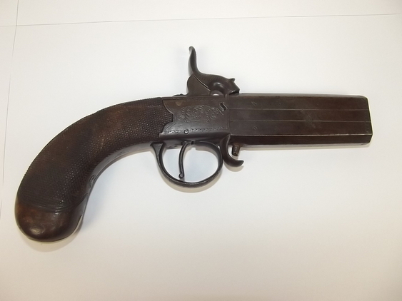Reserved to 18/02/21 - 19th Century Double Barrel Turnover Percussion Pistol 9.4 mm Muzzleloader