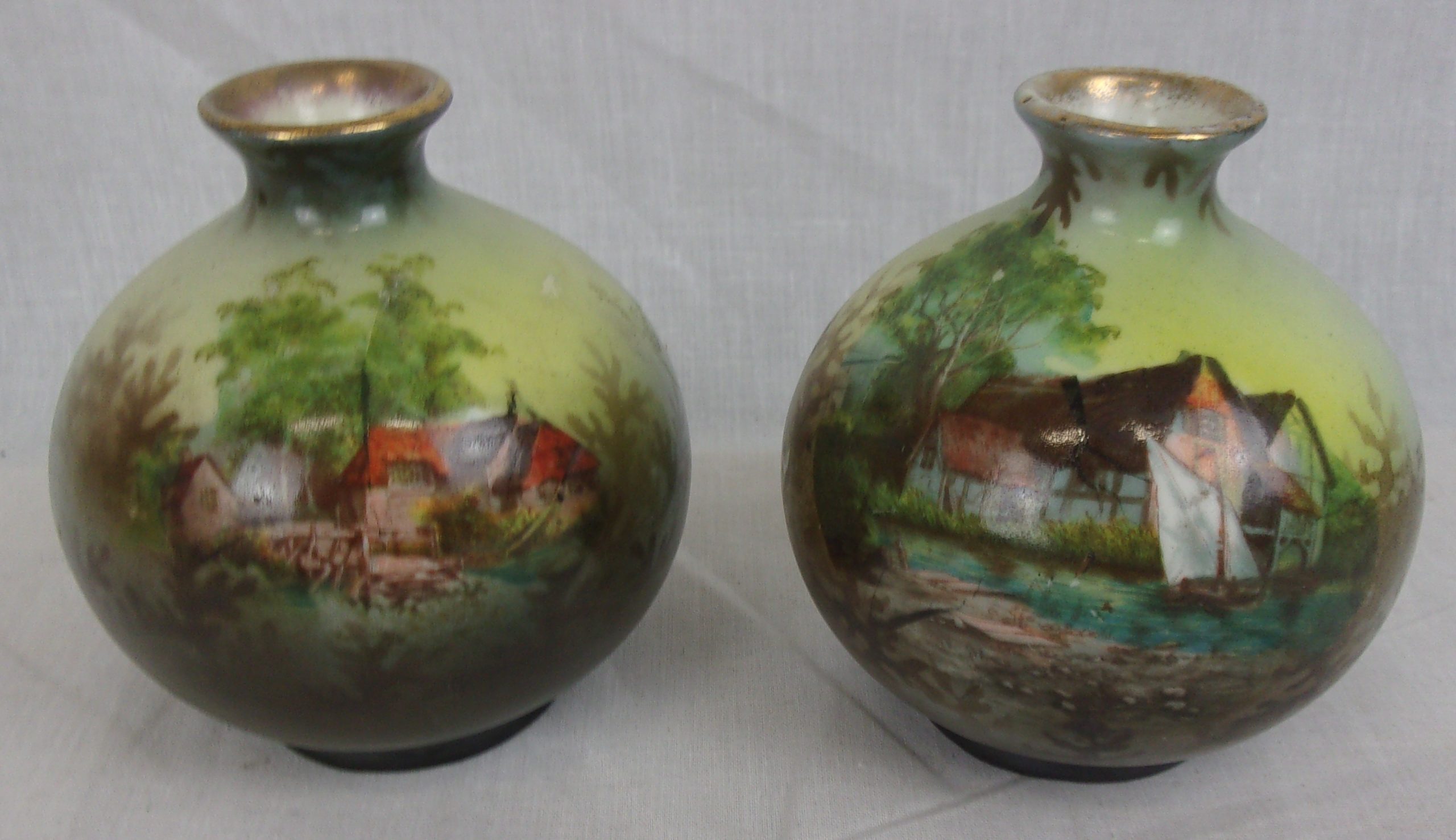 Pair Of Circa 1890 Royal Worcester Squat Globular Vases