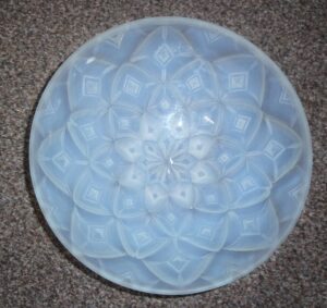 Circa 1930 French Pressed Opalescent Glass Geometric Dahlia Bowl By Andre Hunebelle