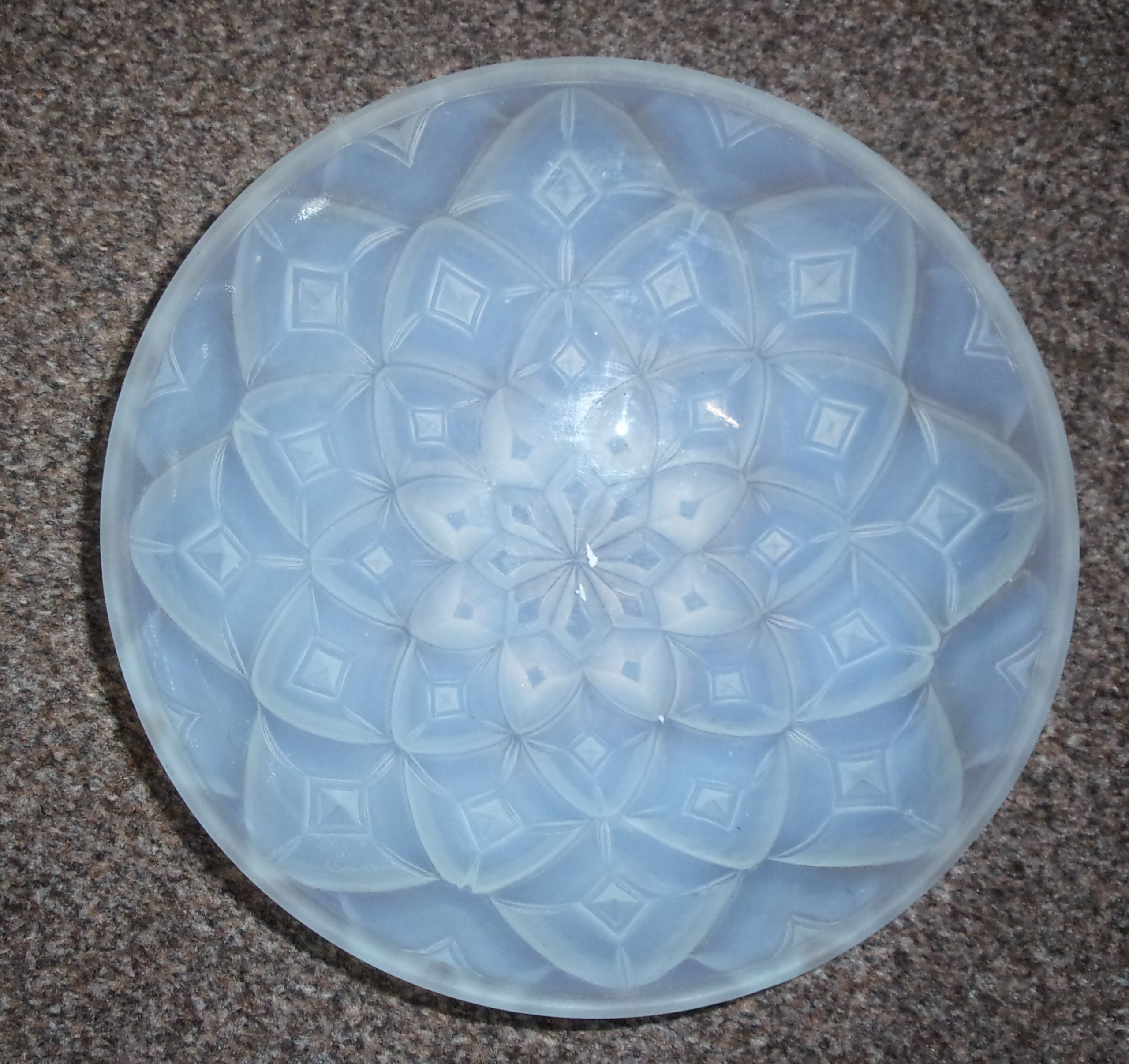 Circa 1930 French Pressed Opalescent Glass Geometric Dahlia Bowl By Andre Hunebelle