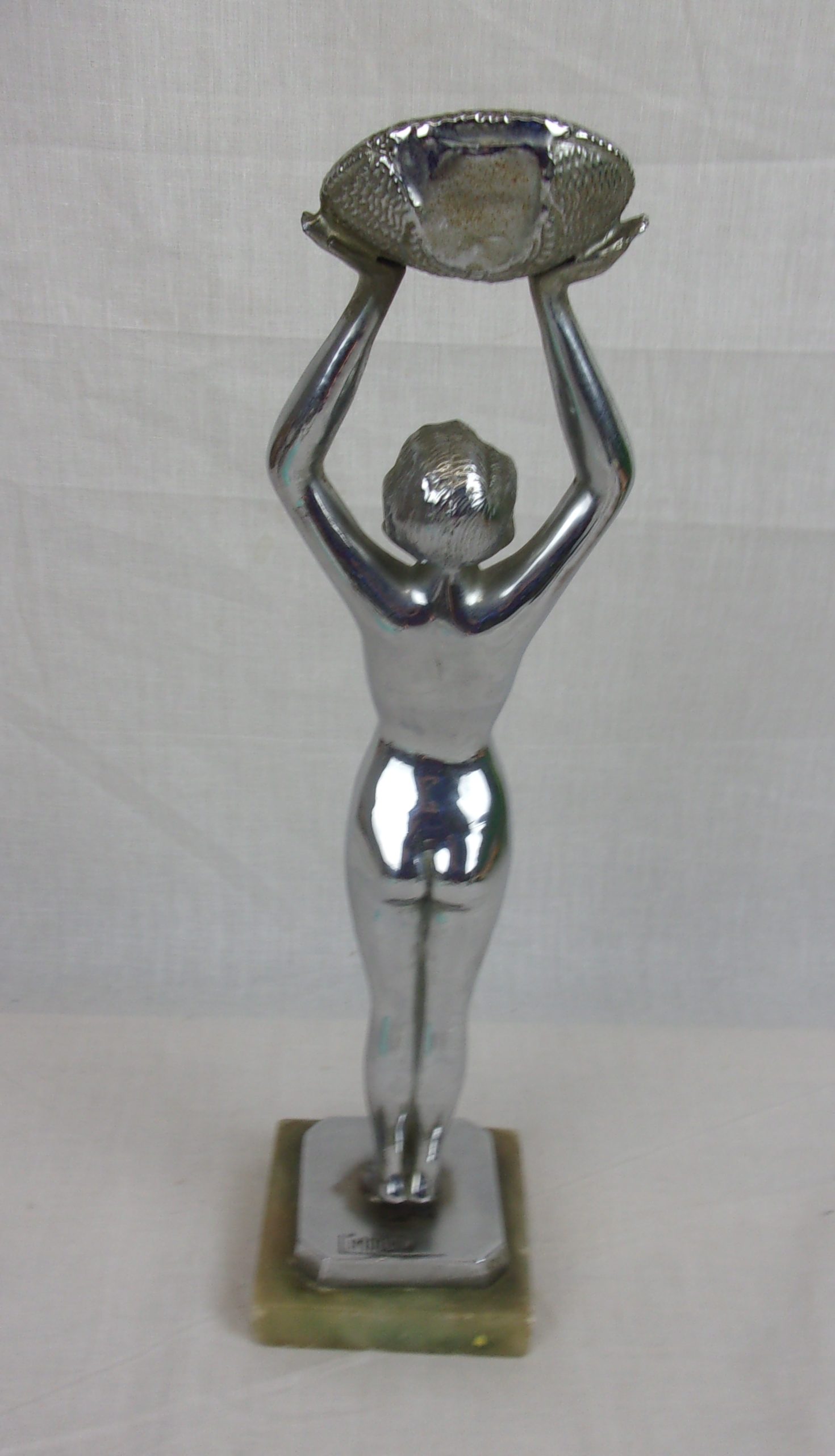 1930's Chromed Art Deco Nude Lady With Floral Basket By Limousin - Image 4