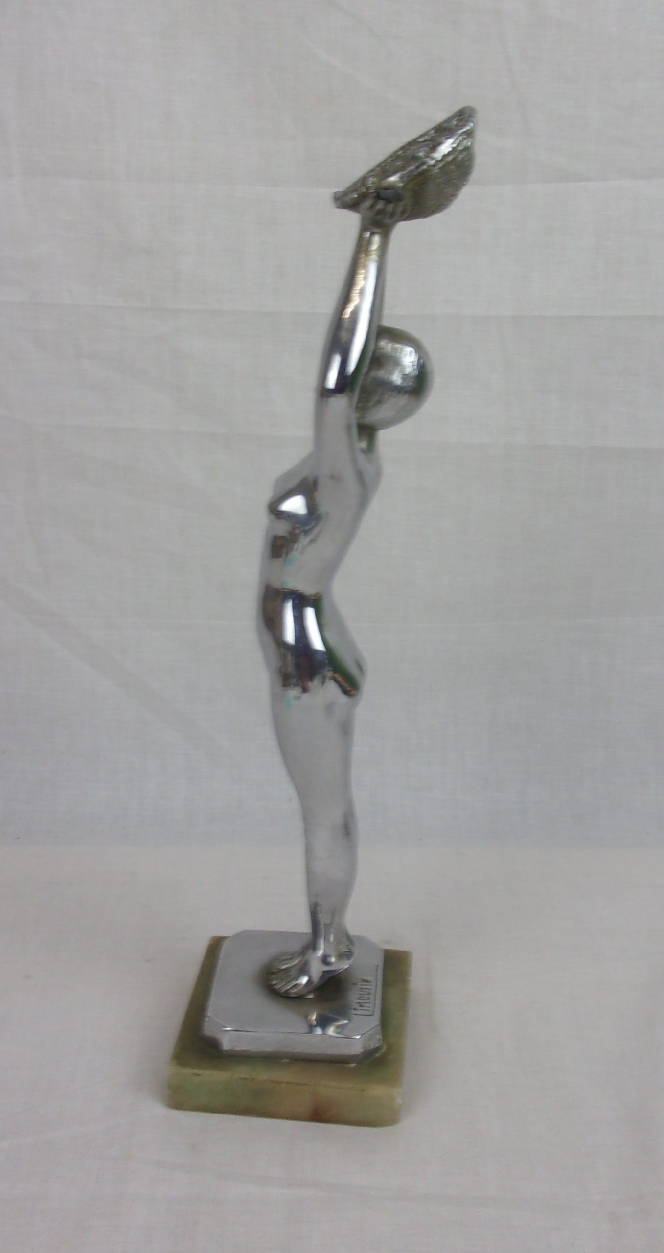 1930's Chromed Art Deco Nude Lady With Floral Basket By Limousin - Image 3