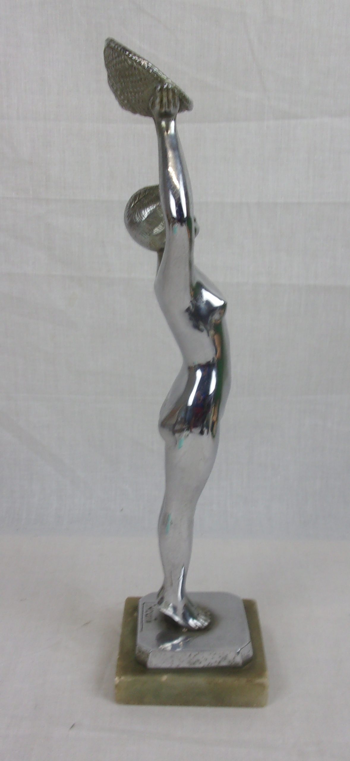 1930's Chromed Art Deco Nude Lady With Floral Basket By Limousin - Image 2