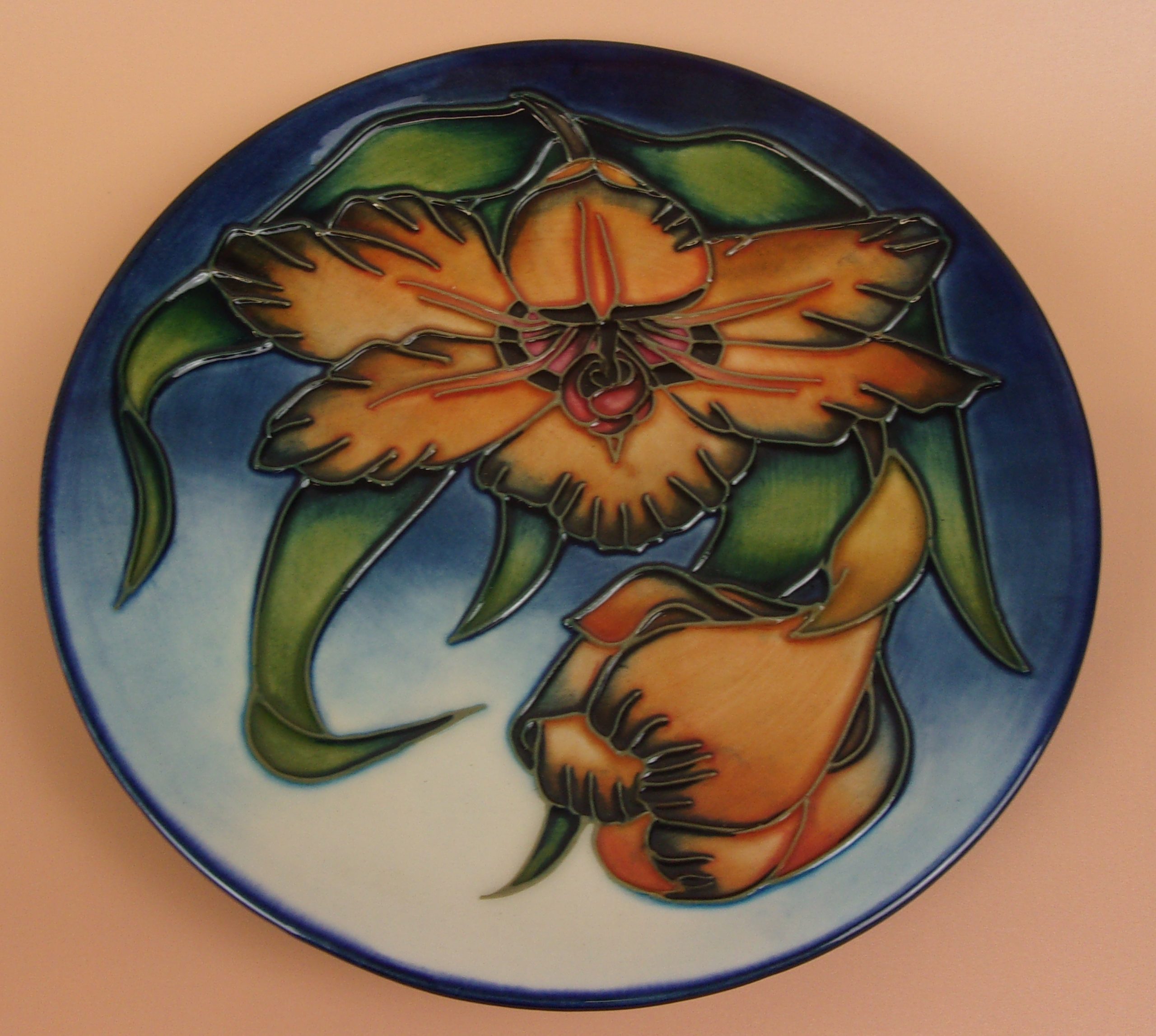 Moorcroft 1999 Orange Orchid Pattern Small Dish