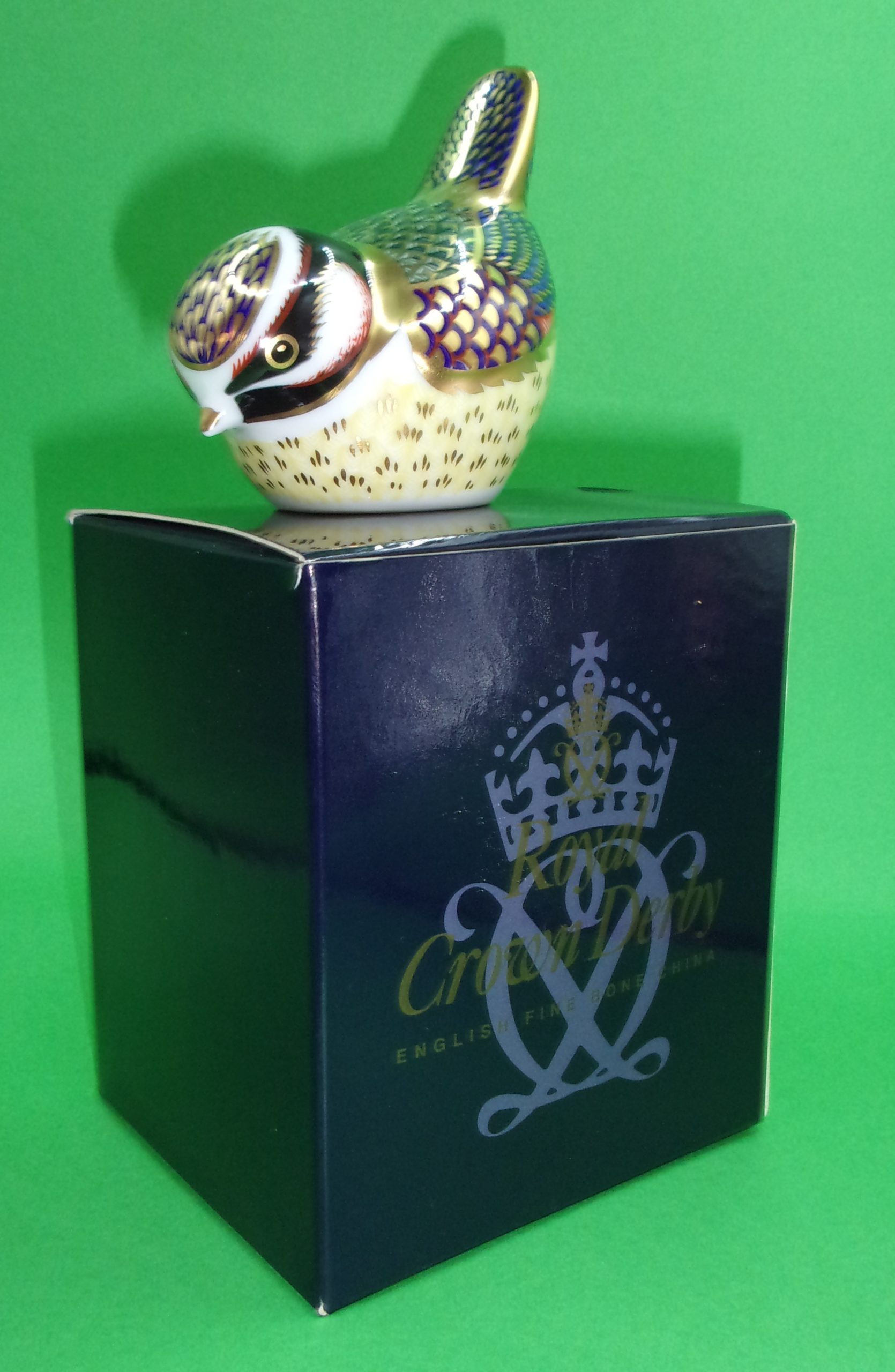 Royal Crown Derby Coal Tit Bird, Gold Stopper And Box