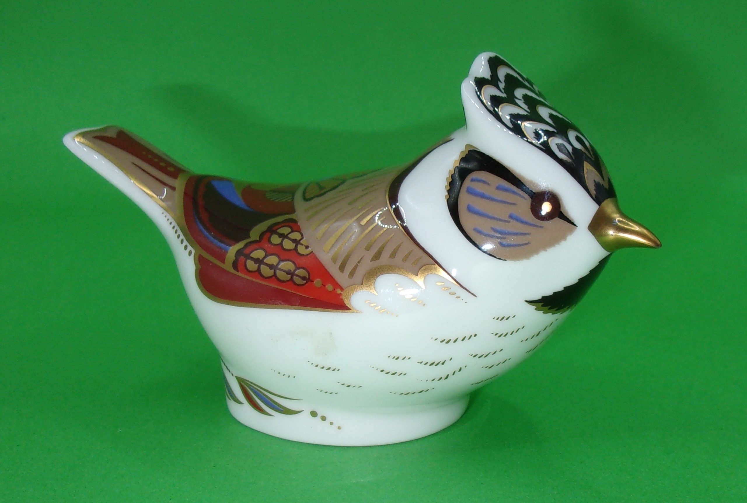 Royal Crown Derby Collectors Crested Tit, Gold Stopper And Box