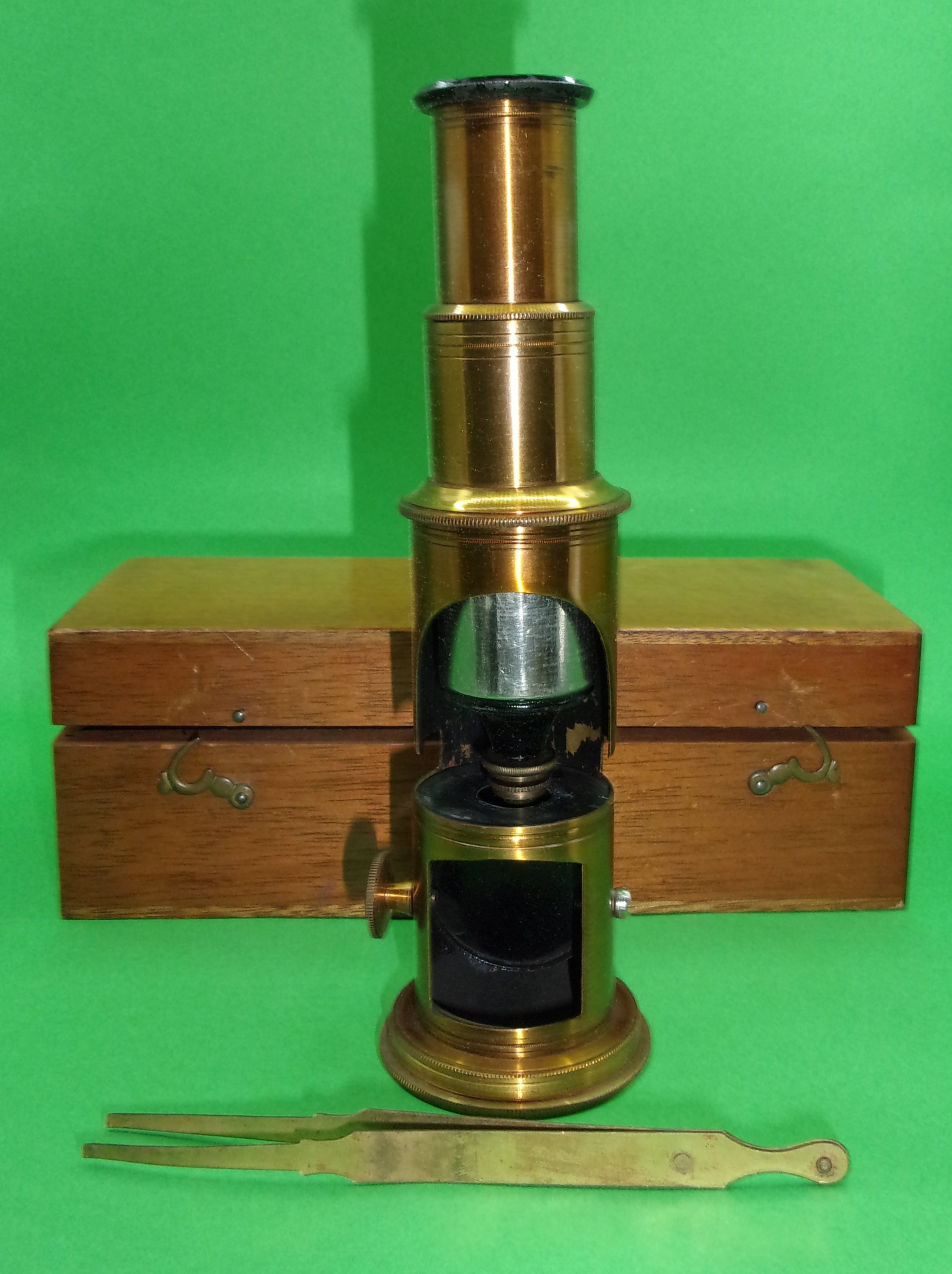Circa 1900 Cased Brass Pocket Microscope #1