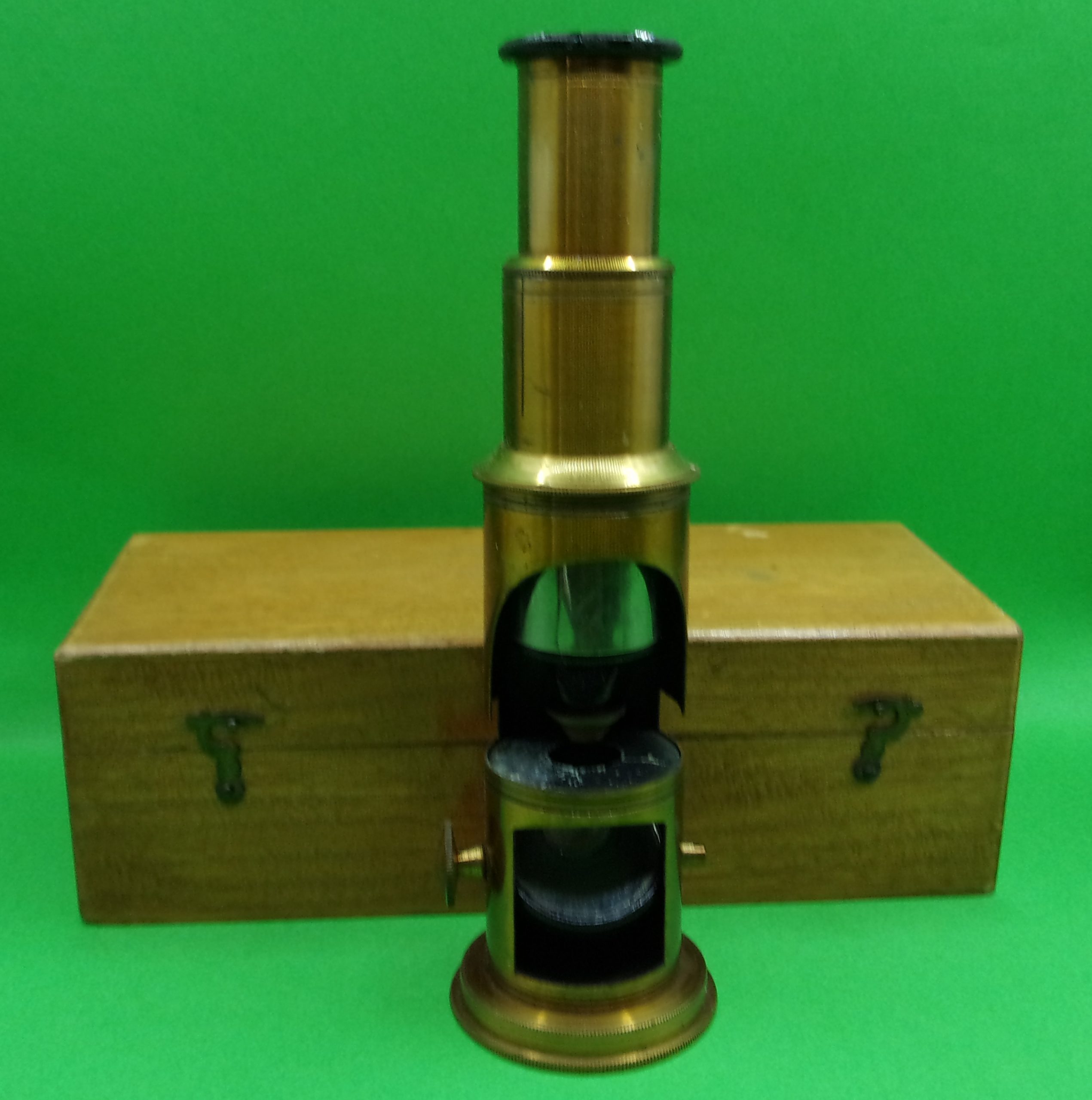 Circa 1900 Cased Brass Pocket Microscope #2