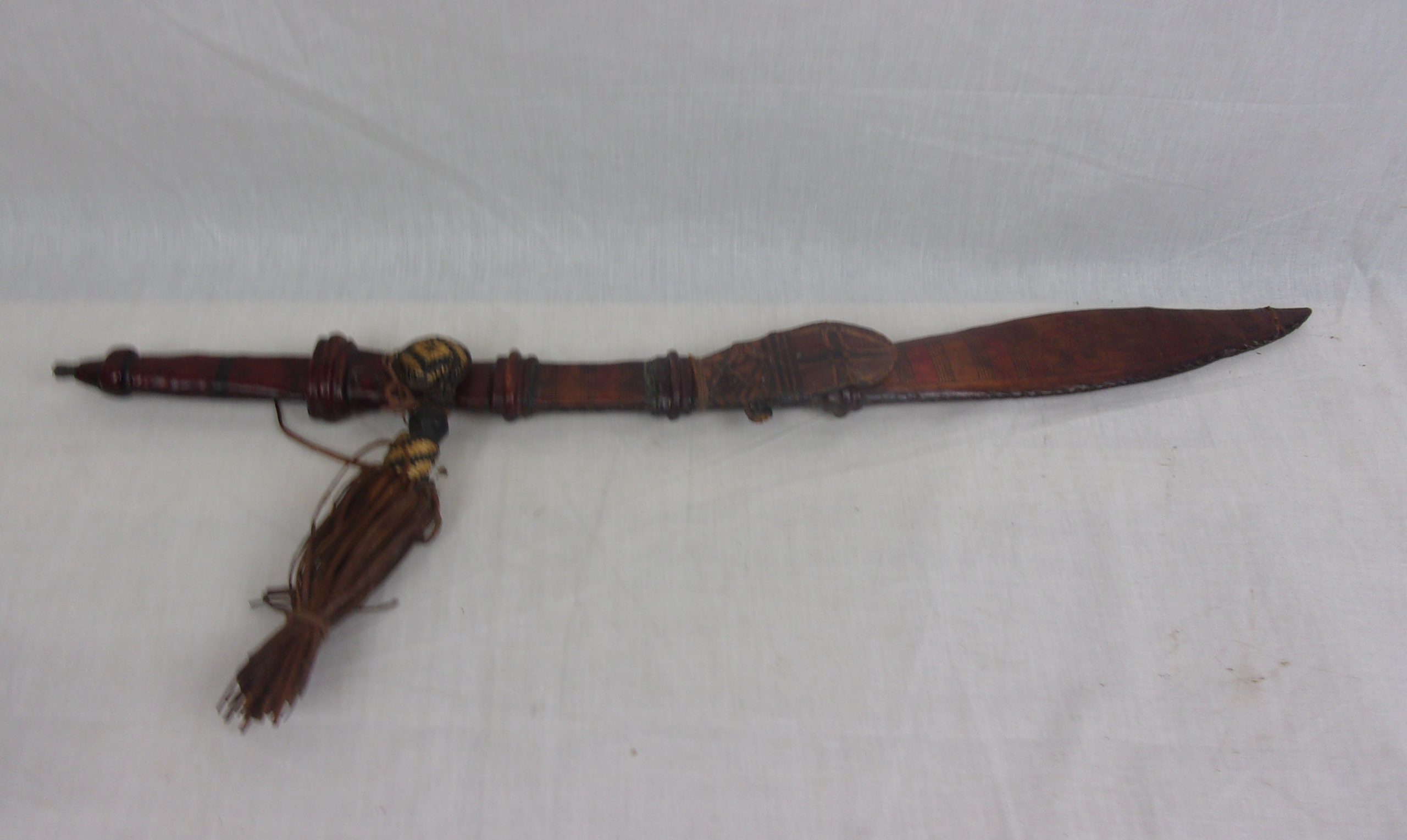 19th Century Kaskara Sword With Leather Scabbard