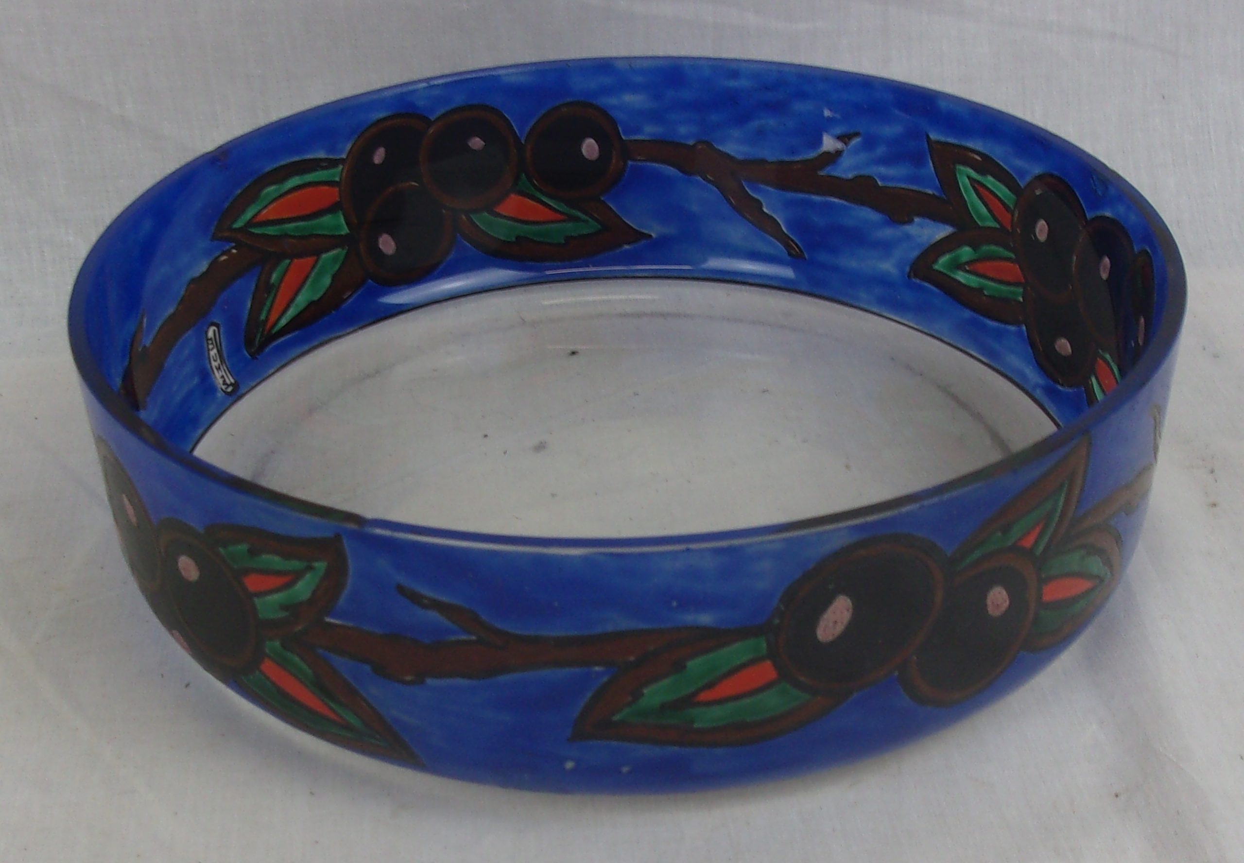 1920's Leune Glass Bowl With Leaves And Berries