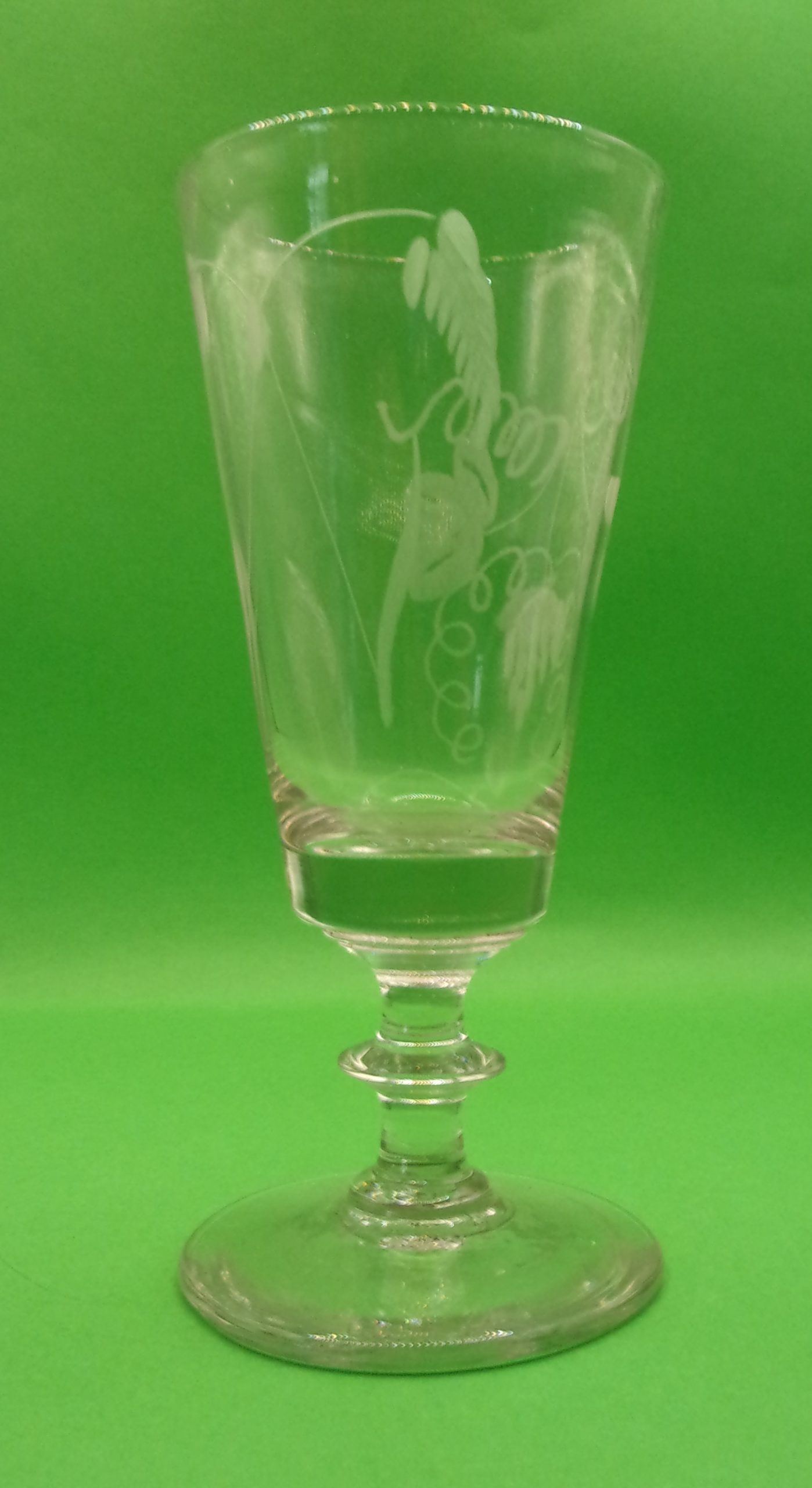 Bladed Knop Etched Georgian Ale Glass