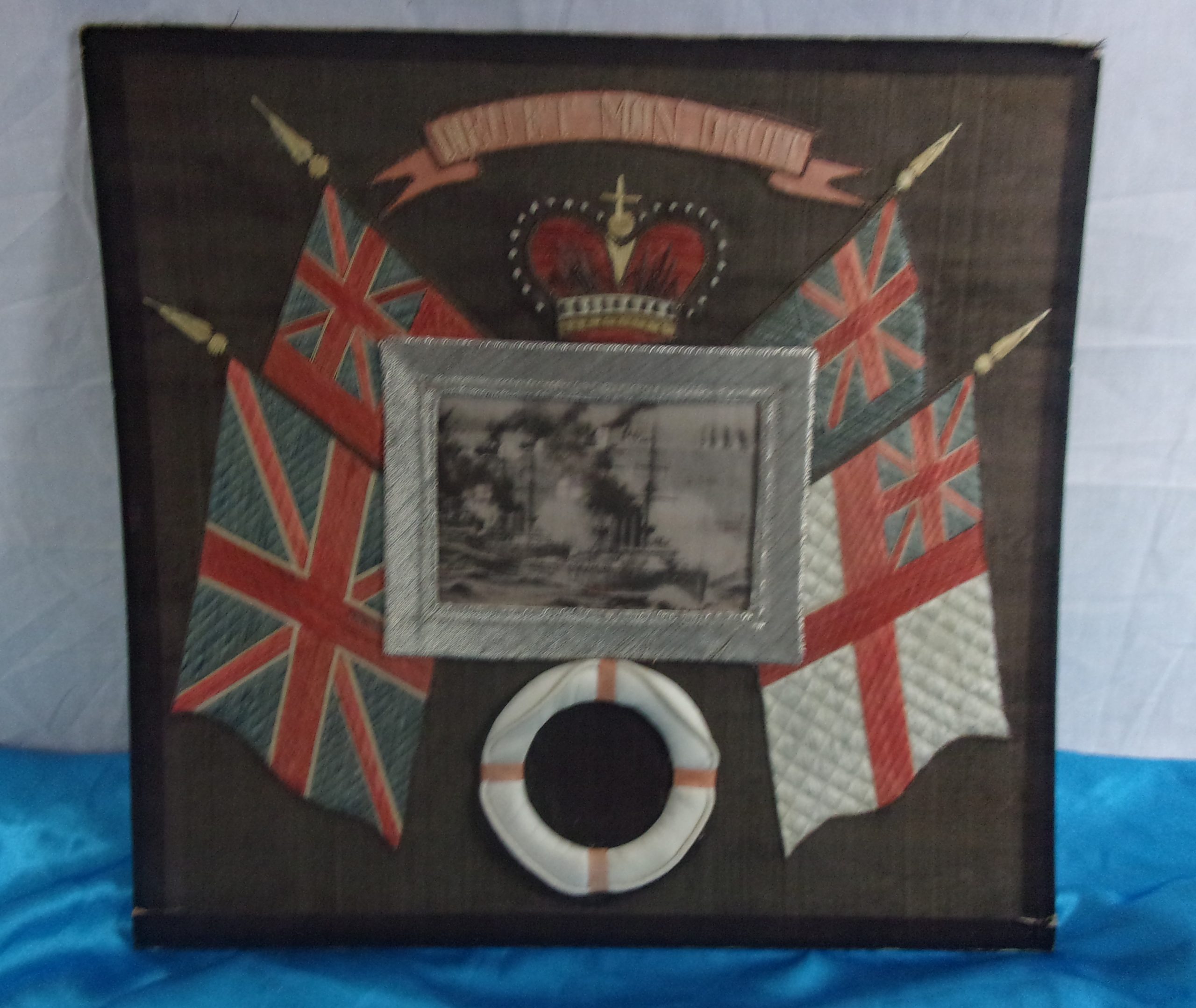 Late Victorian Silk Work Of Royal Navy Battleships