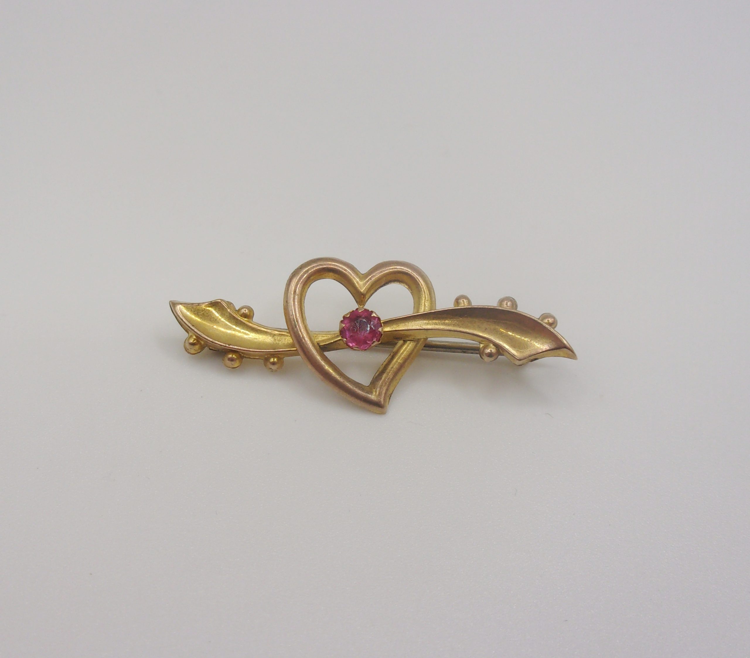 9ct Yellow Gold Love Heart Paste Brooch