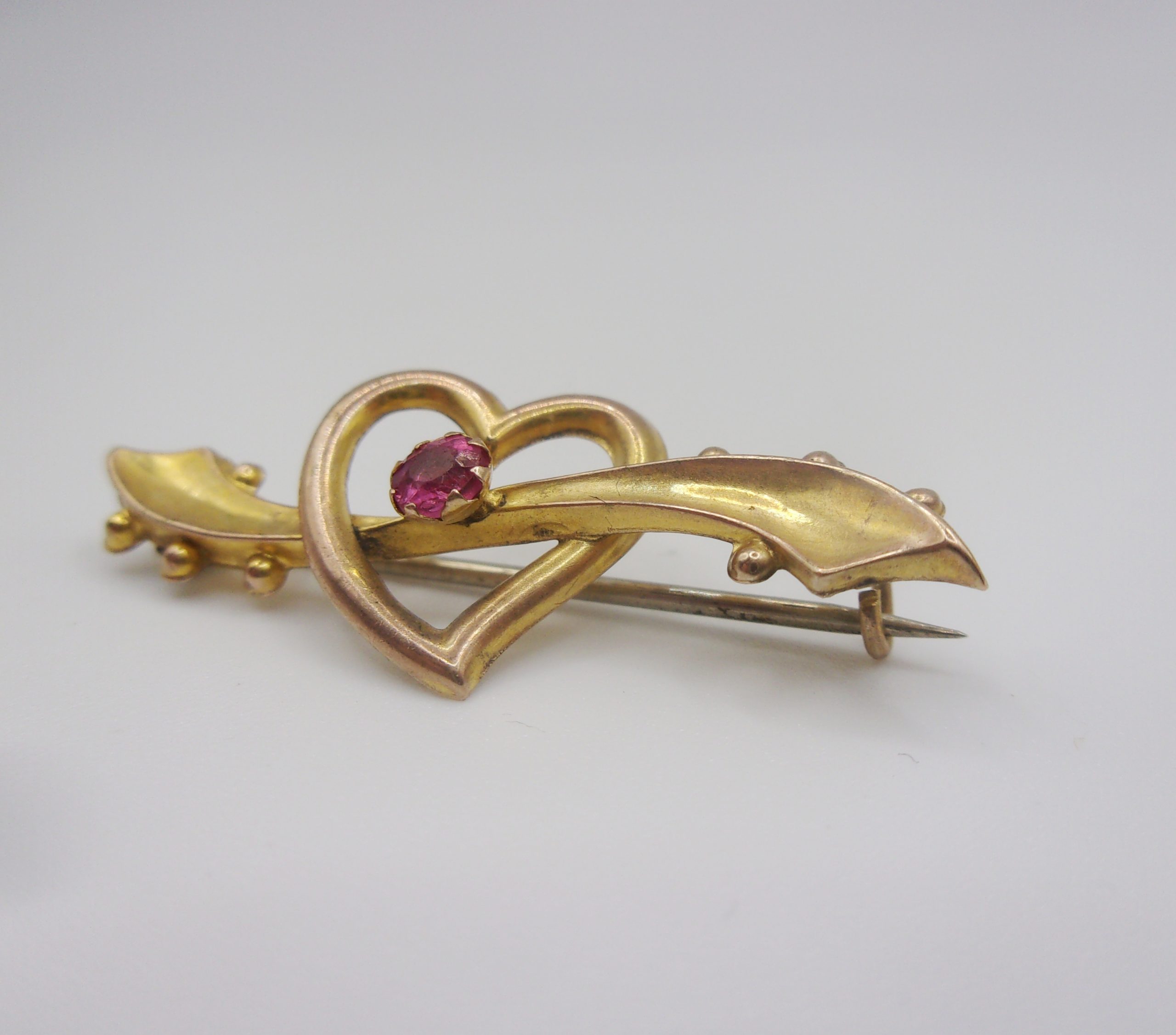 9ct Yellow Gold Love Heart Paste Brooch - Image 2