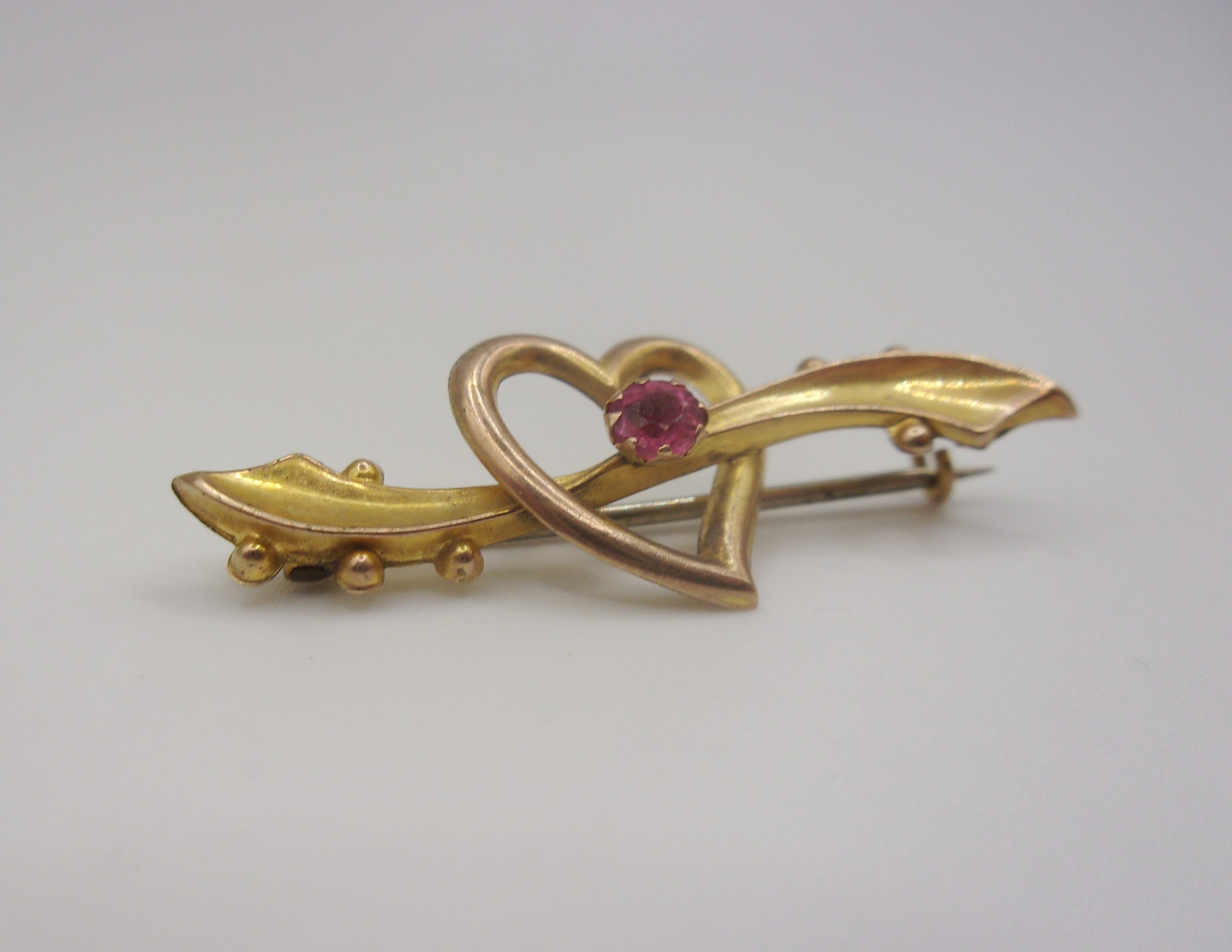 9ct Yellow Gold Love Heart Paste Brooch - Image 3