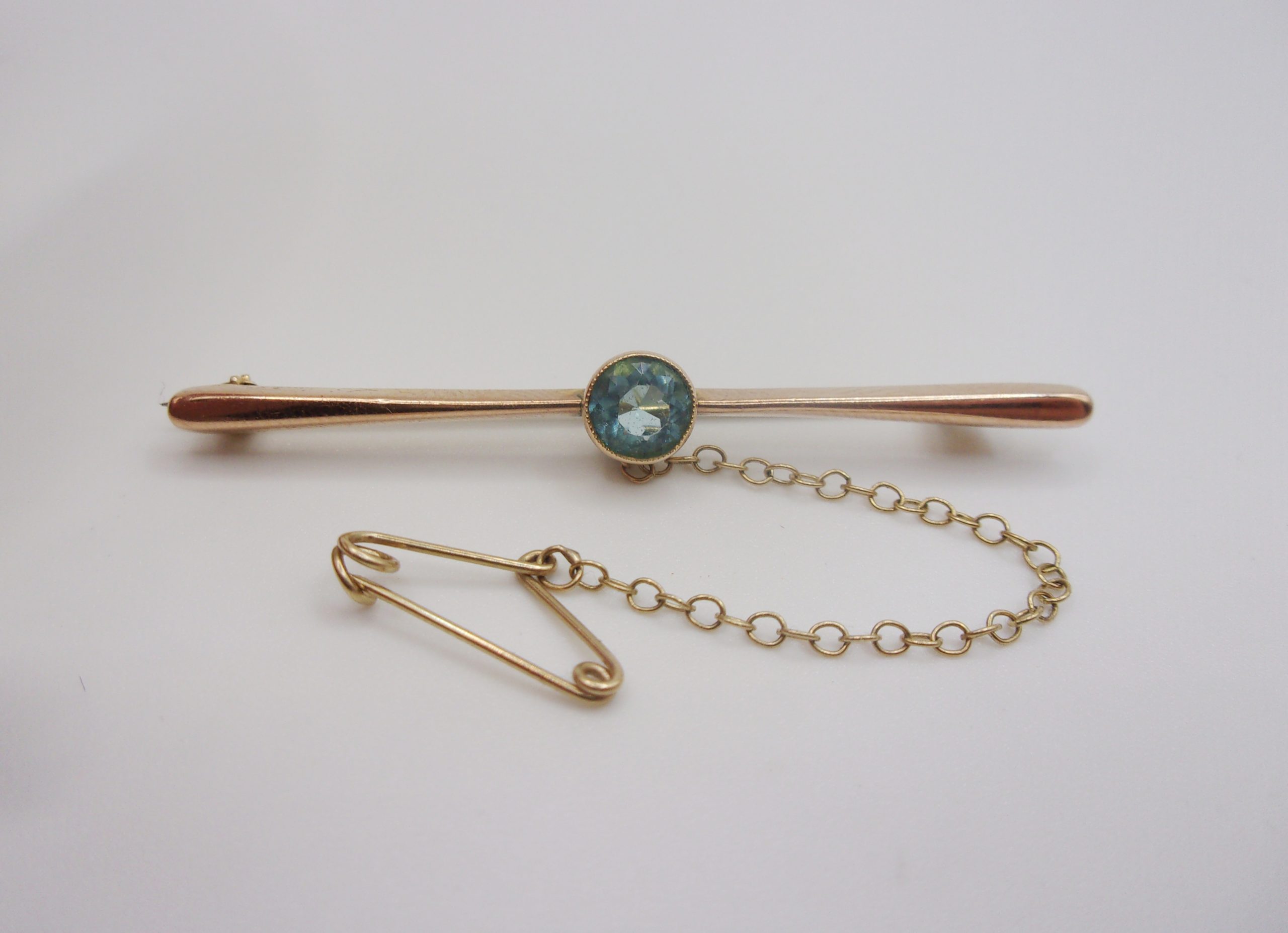9ct Rose Gold & Blue Paste Bar Brooch - Image 3