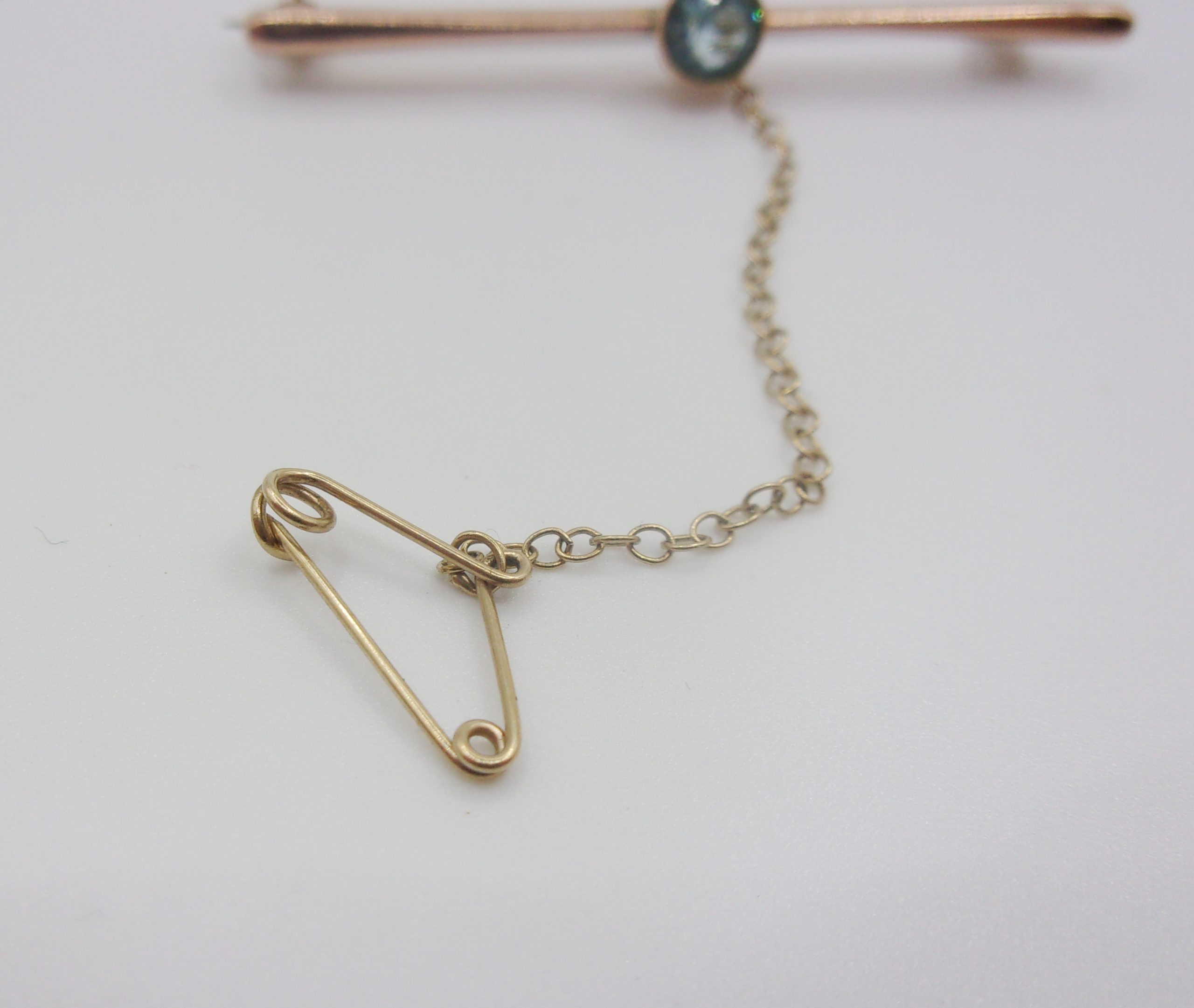 9ct Rose Gold & Blue Paste Bar Brooch - Image 4