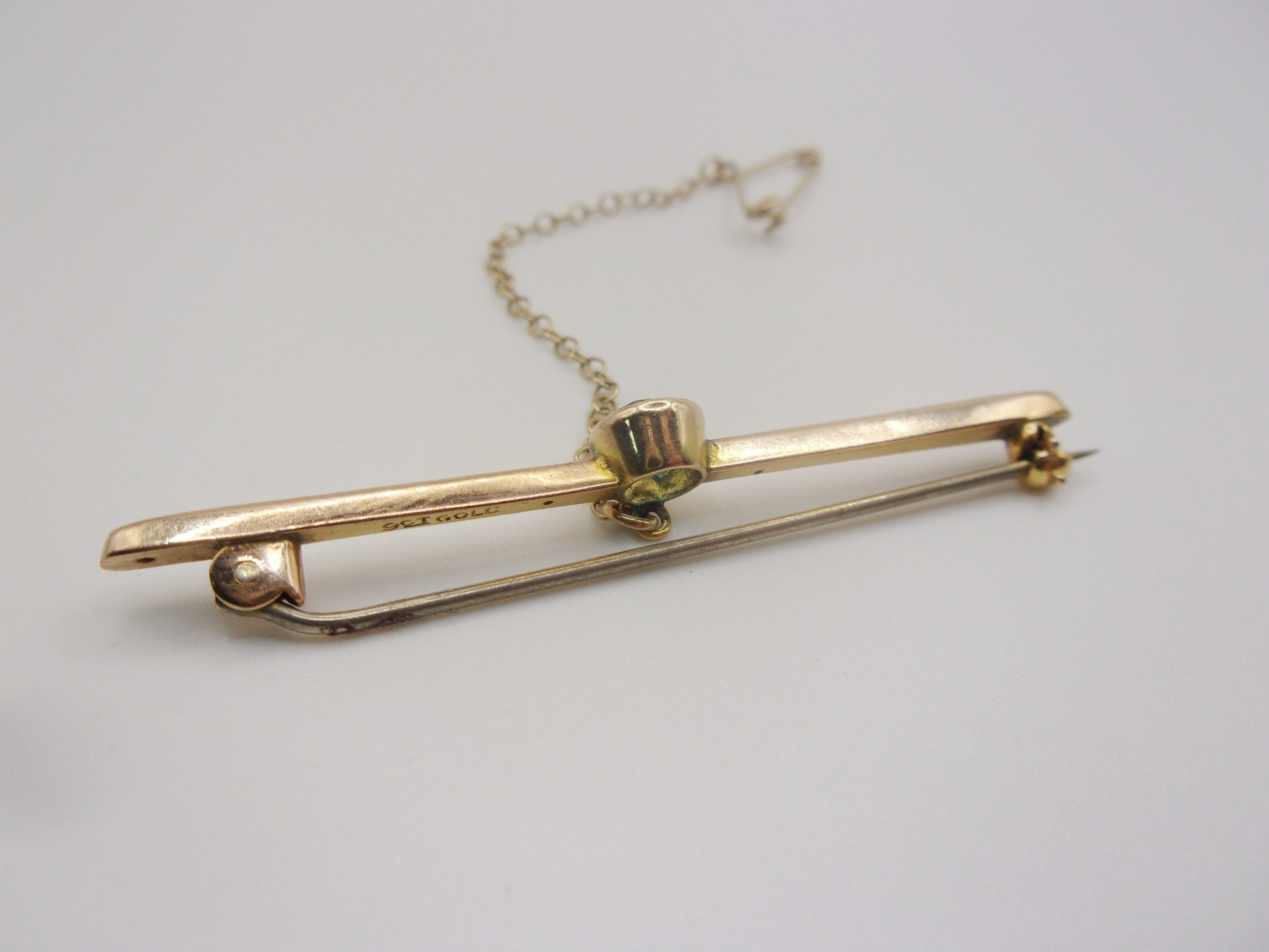 9ct Rose Gold & Blue Paste Bar Brooch - Image 5