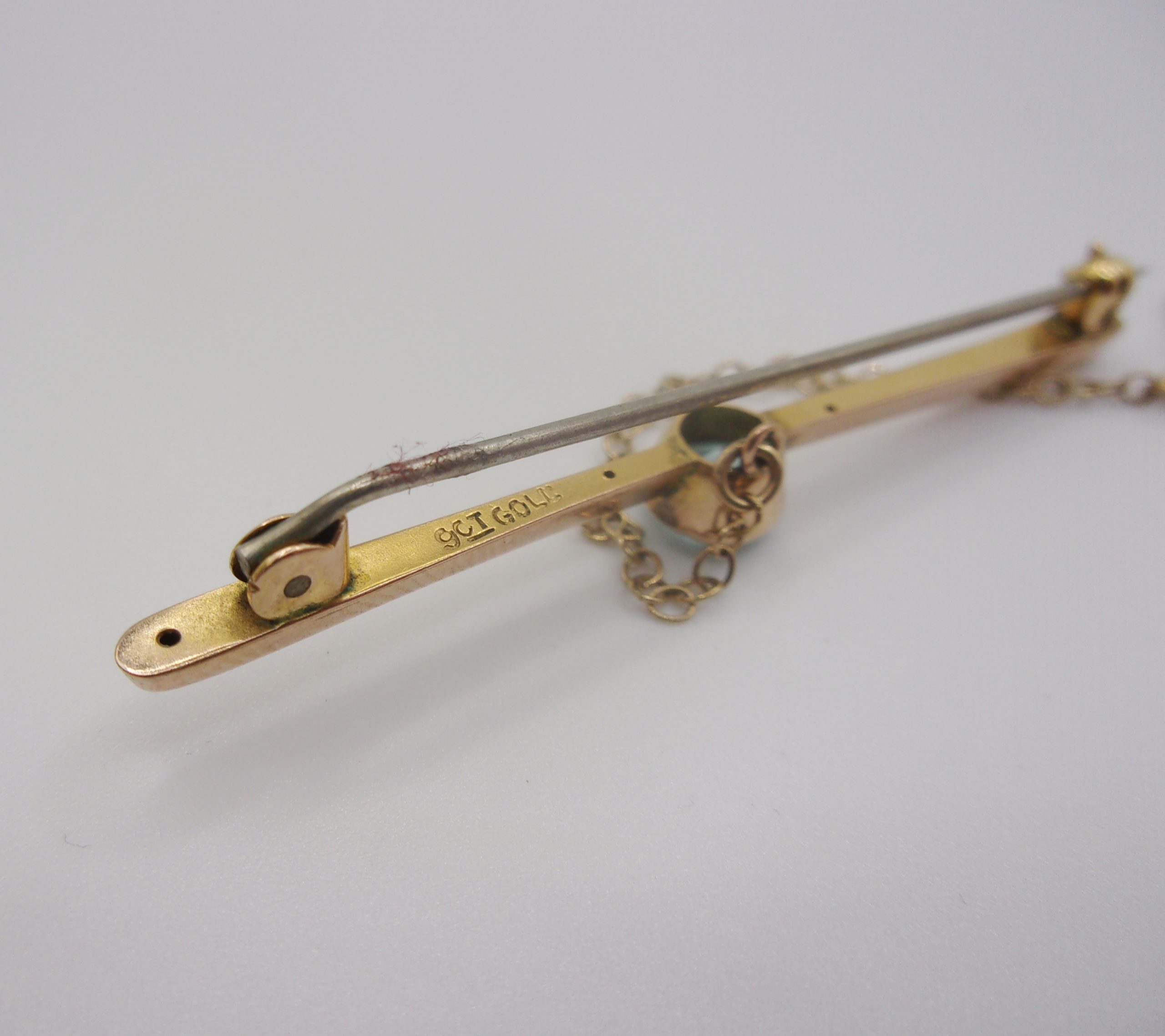 9ct Rose Gold & Blue Paste Bar Brooch - Image 6