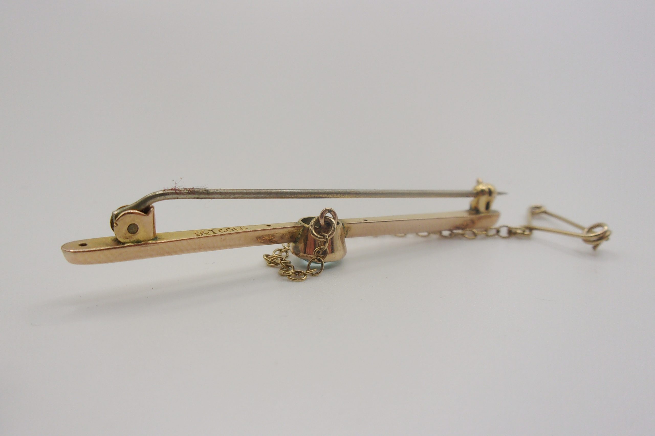 9ct Rose Gold & Blue Paste Bar Brooch - Image 7