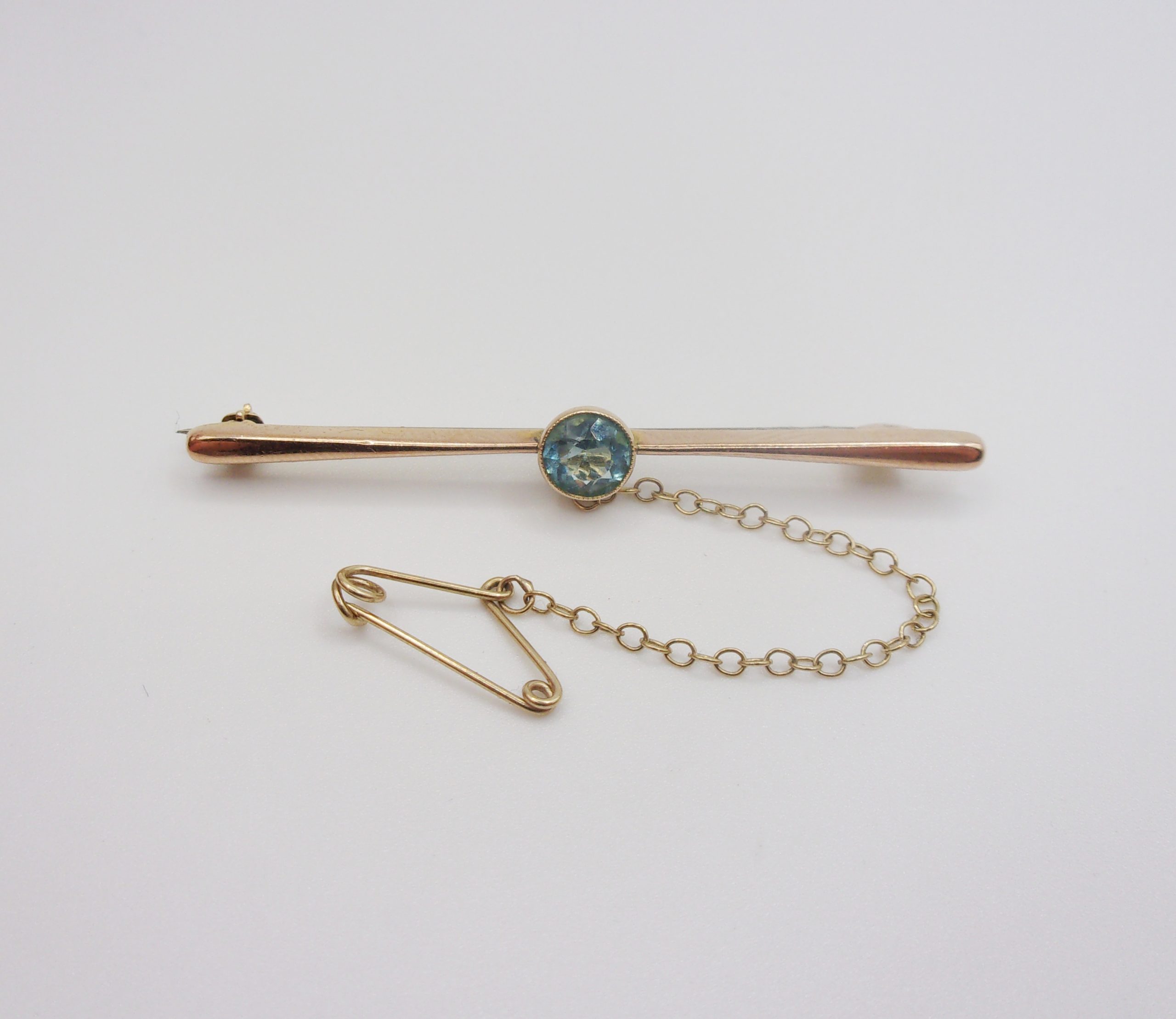 9ct Rose Gold & Blue Paste Bar Brooch