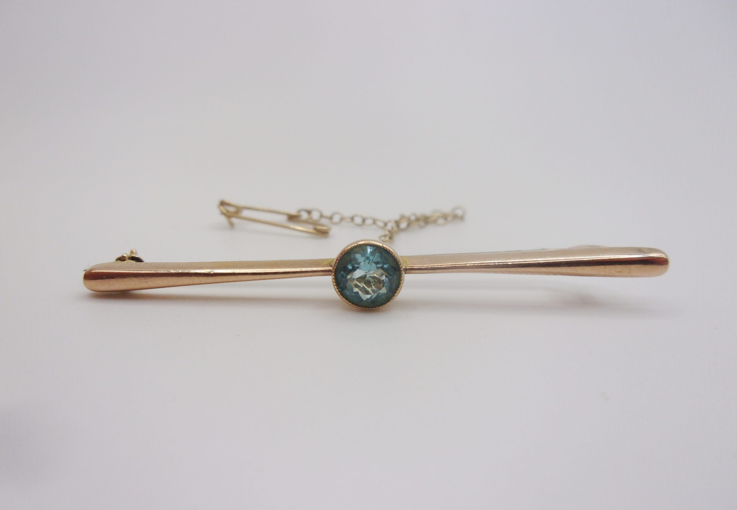 9ct Rose Gold & Blue Paste Bar Brooch - Image 8