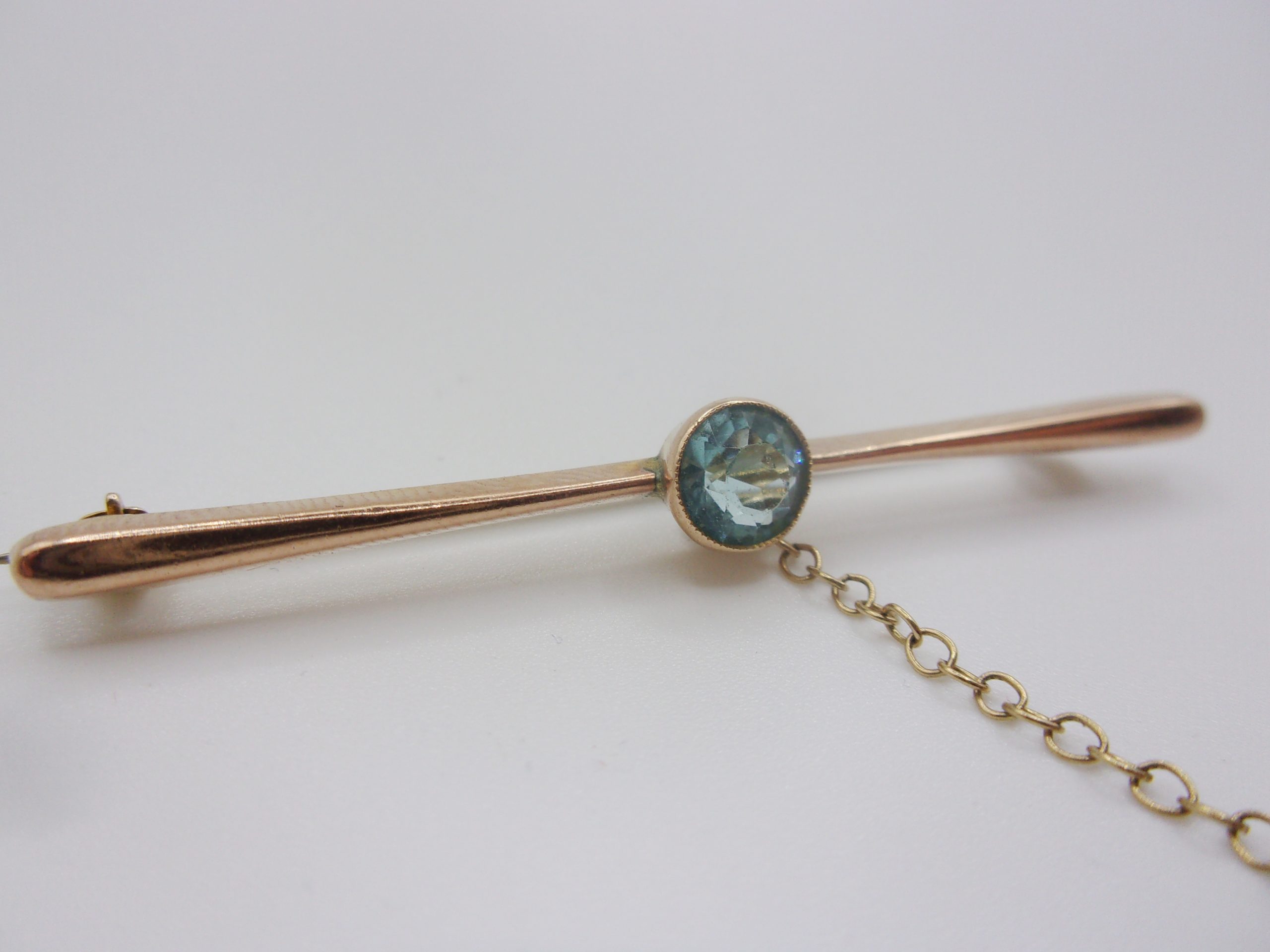 9ct Rose Gold & Blue Paste Bar Brooch - Image 9