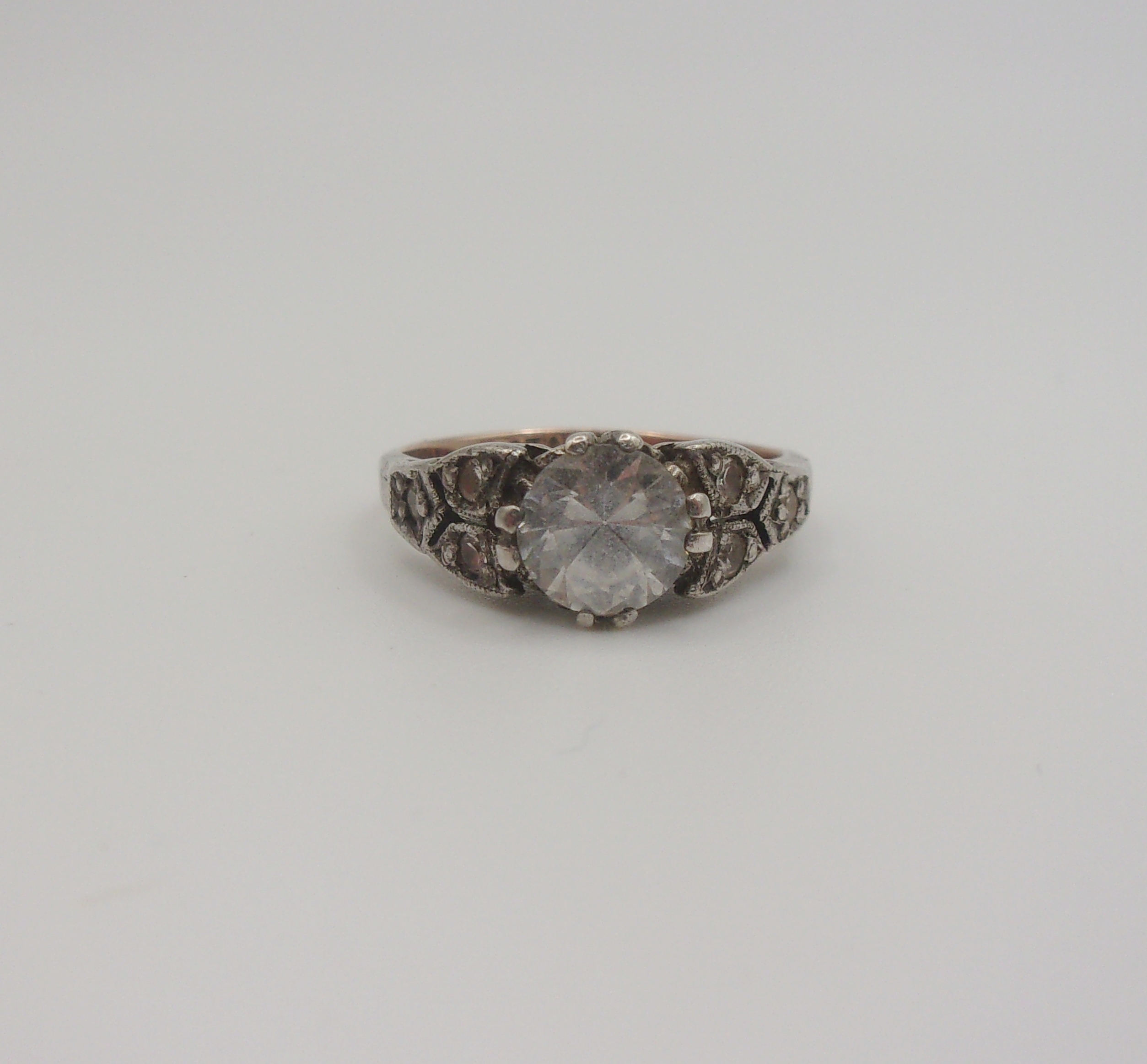 9ct Rose Gold & Silver Quartz Ring UK Size J+ US 5