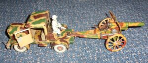 Pre-War Tippco German Tinplate Clockwork Artillery Towing Truck And Field Cannon With Two Crew