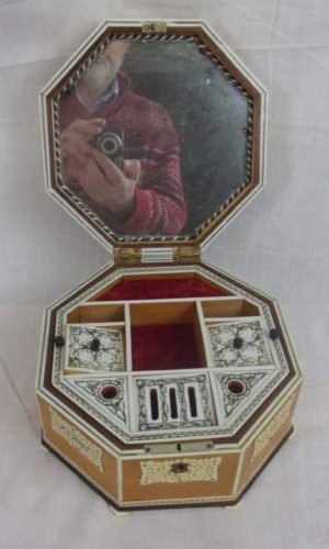 19th Century Fruitwood & Ivory Inlaid Jewelry Box