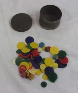 Vintage Tinned Tiddywinks And Wooden Dice