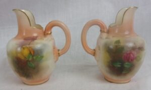 Pair Of 1897 Blush Ivory Royal Worcester Rose Decorated Vases