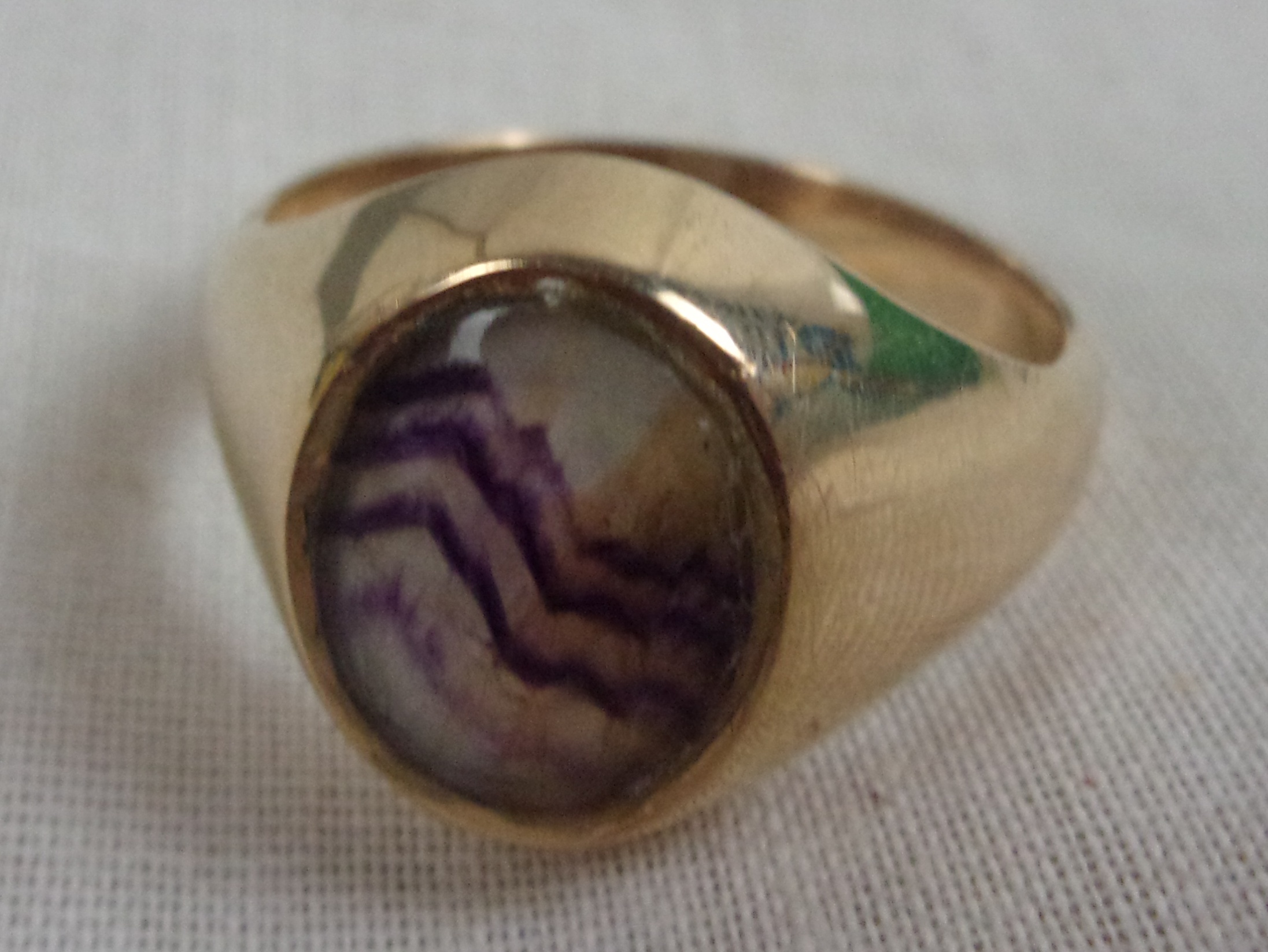 9 Ct Gold Blue John Signet Ring UK Size S US Size 9 1/4