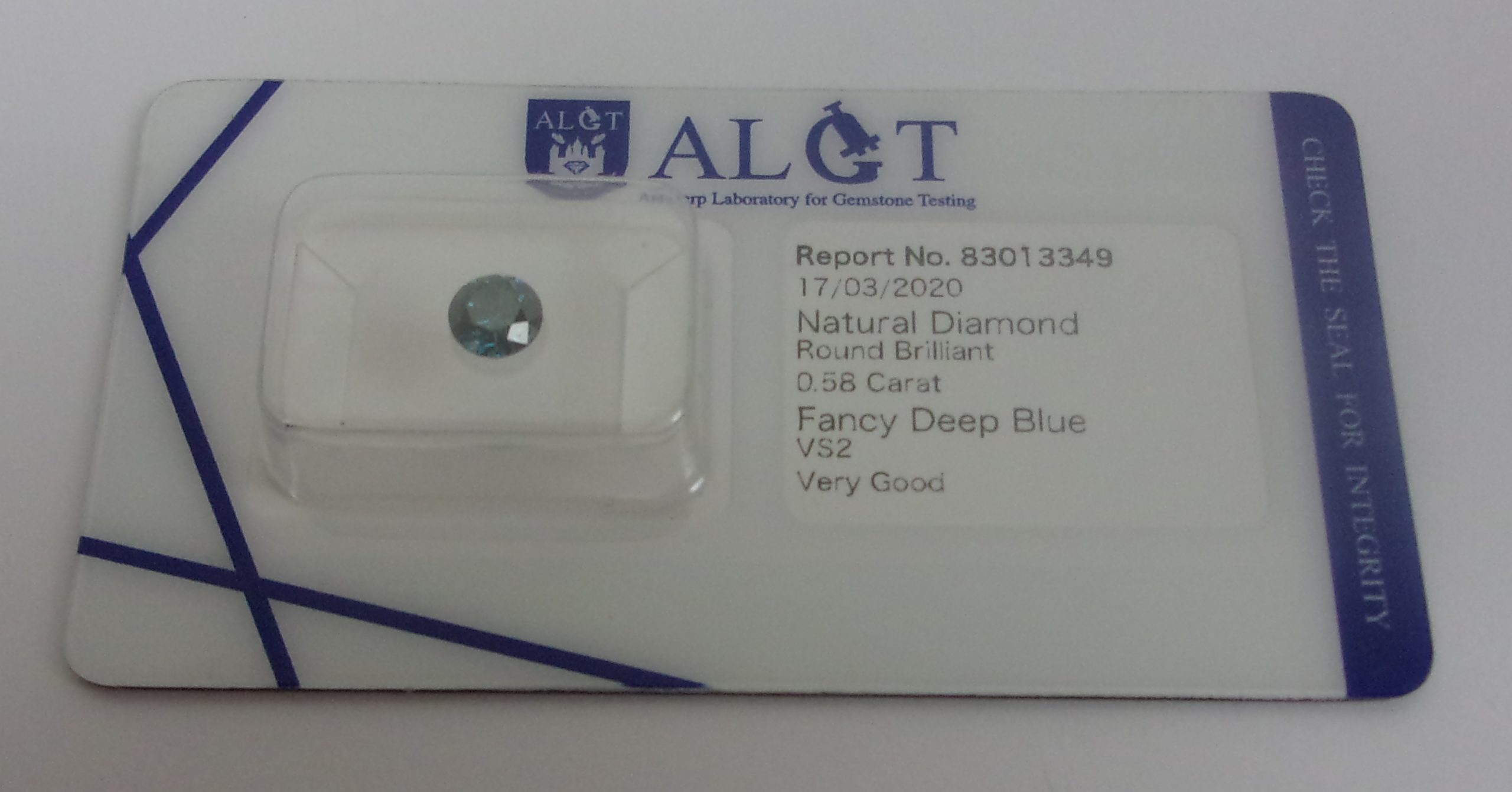 Certified Fancy Deep Blue 0.58 Carat VS2 Natural Diamond