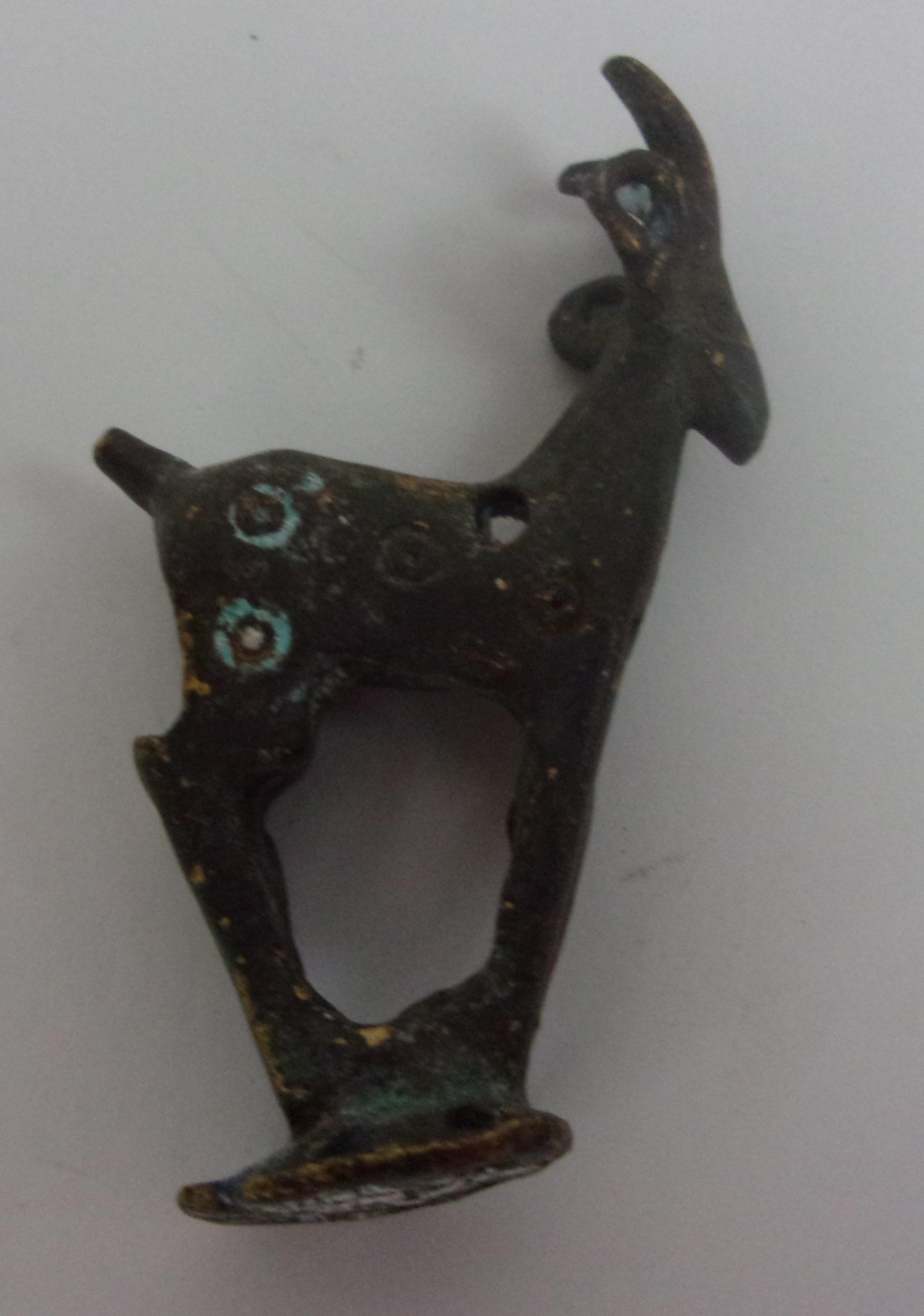 Circa 200 AD Roman Ibex Bronze Pendant With Some Enamel Work Remaining
