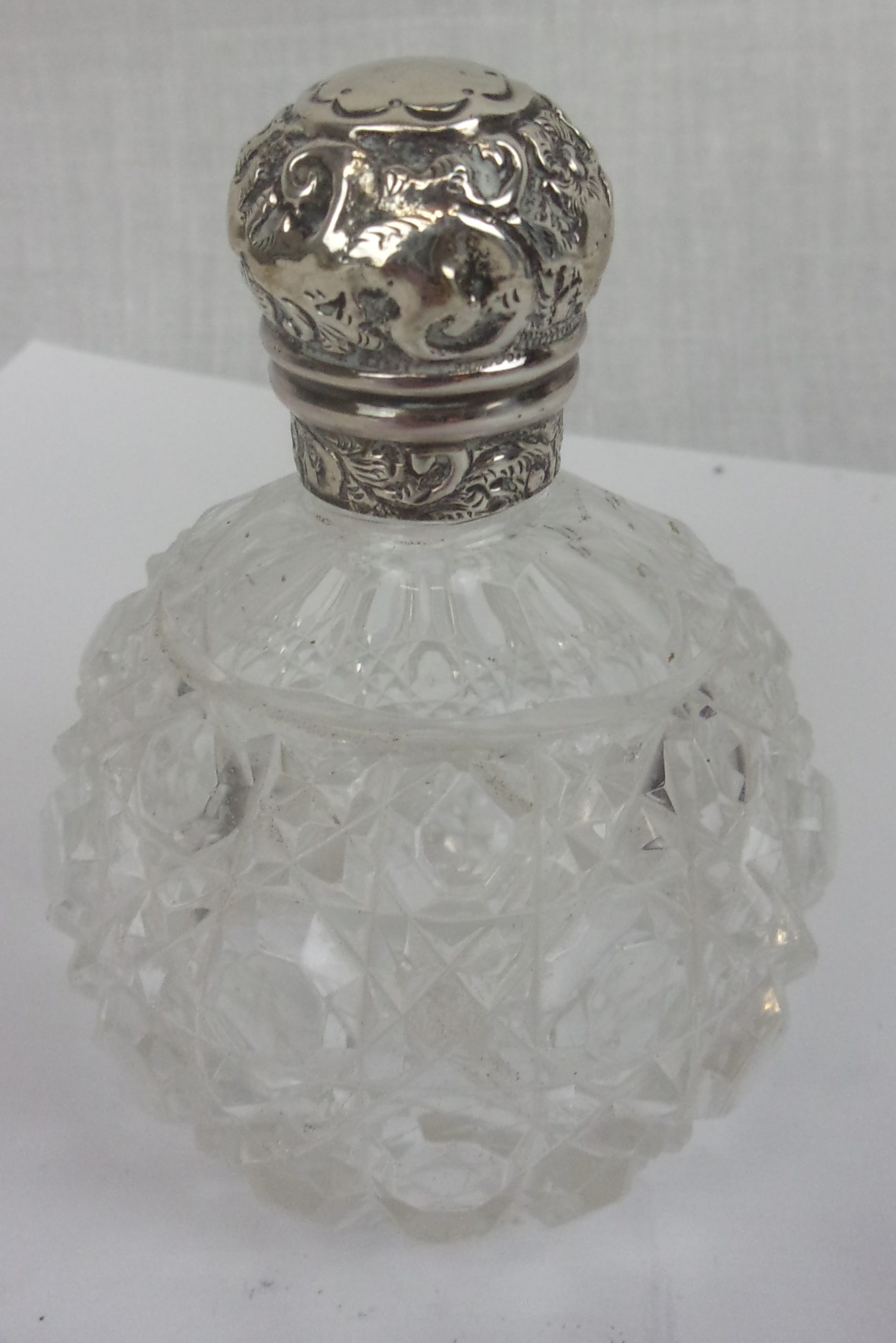 London 1893 Silver Topped Cut Glass Perfume Bottle